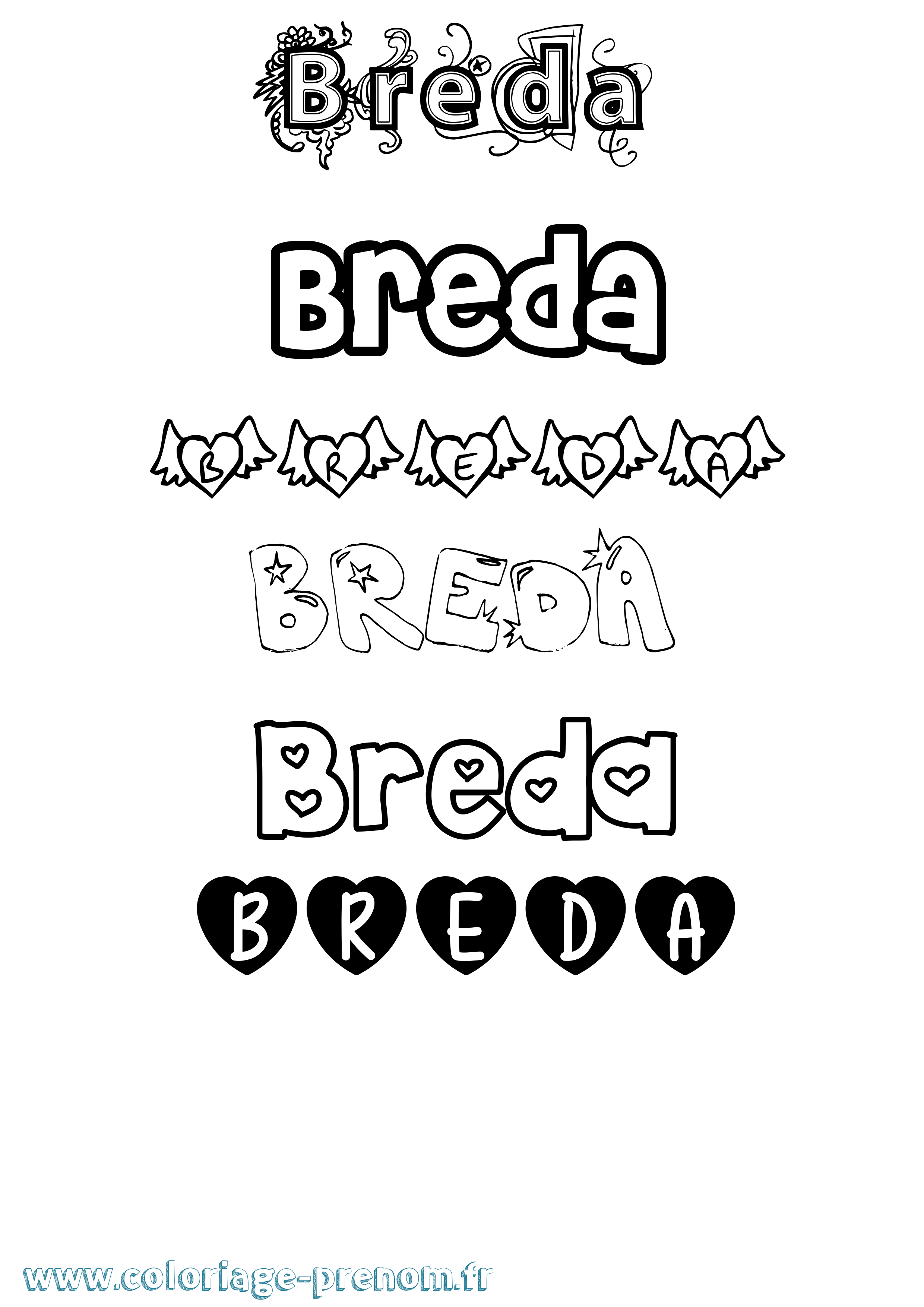 Coloriage prénom Breda Girly