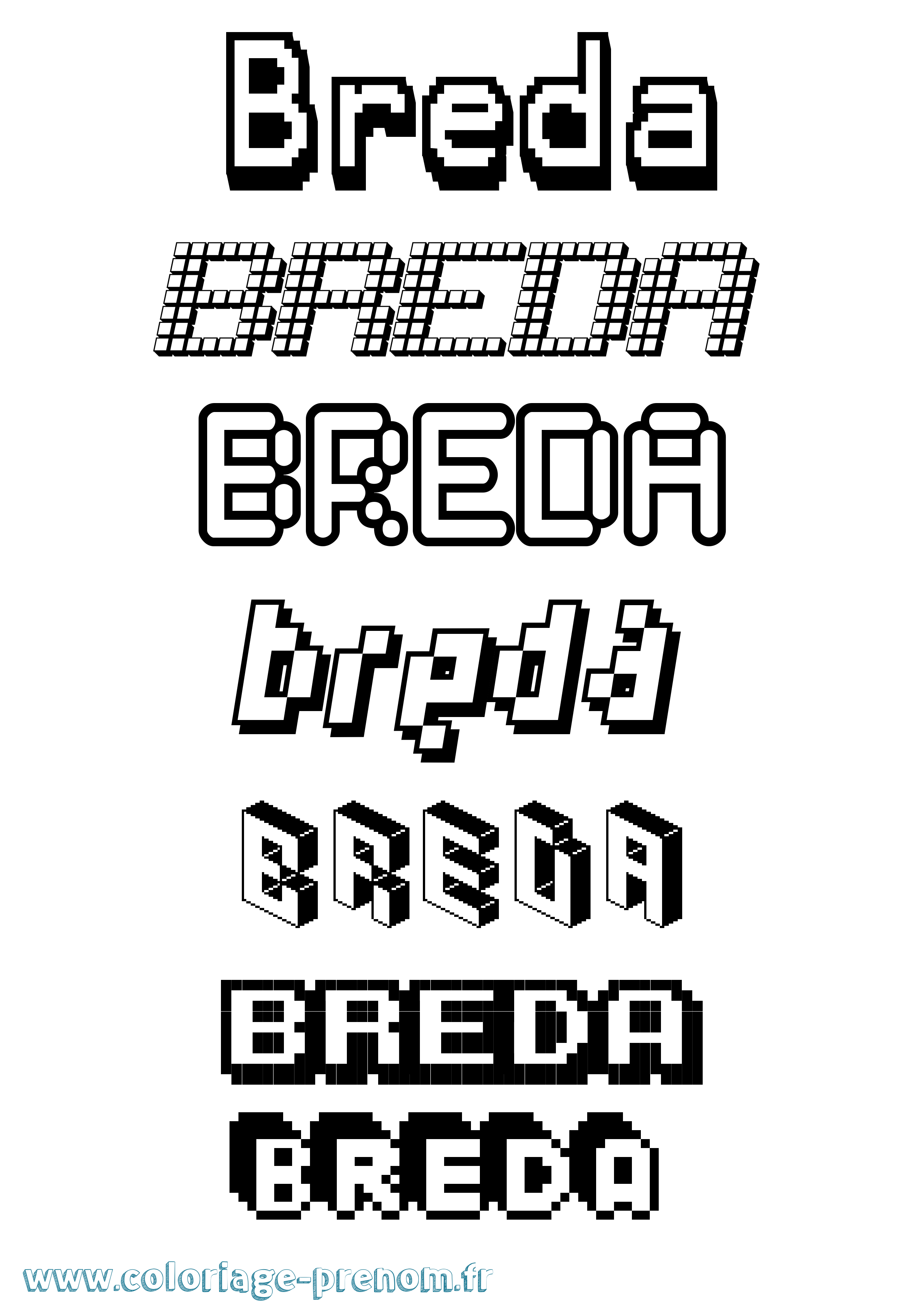 Coloriage prénom Breda Pixel
