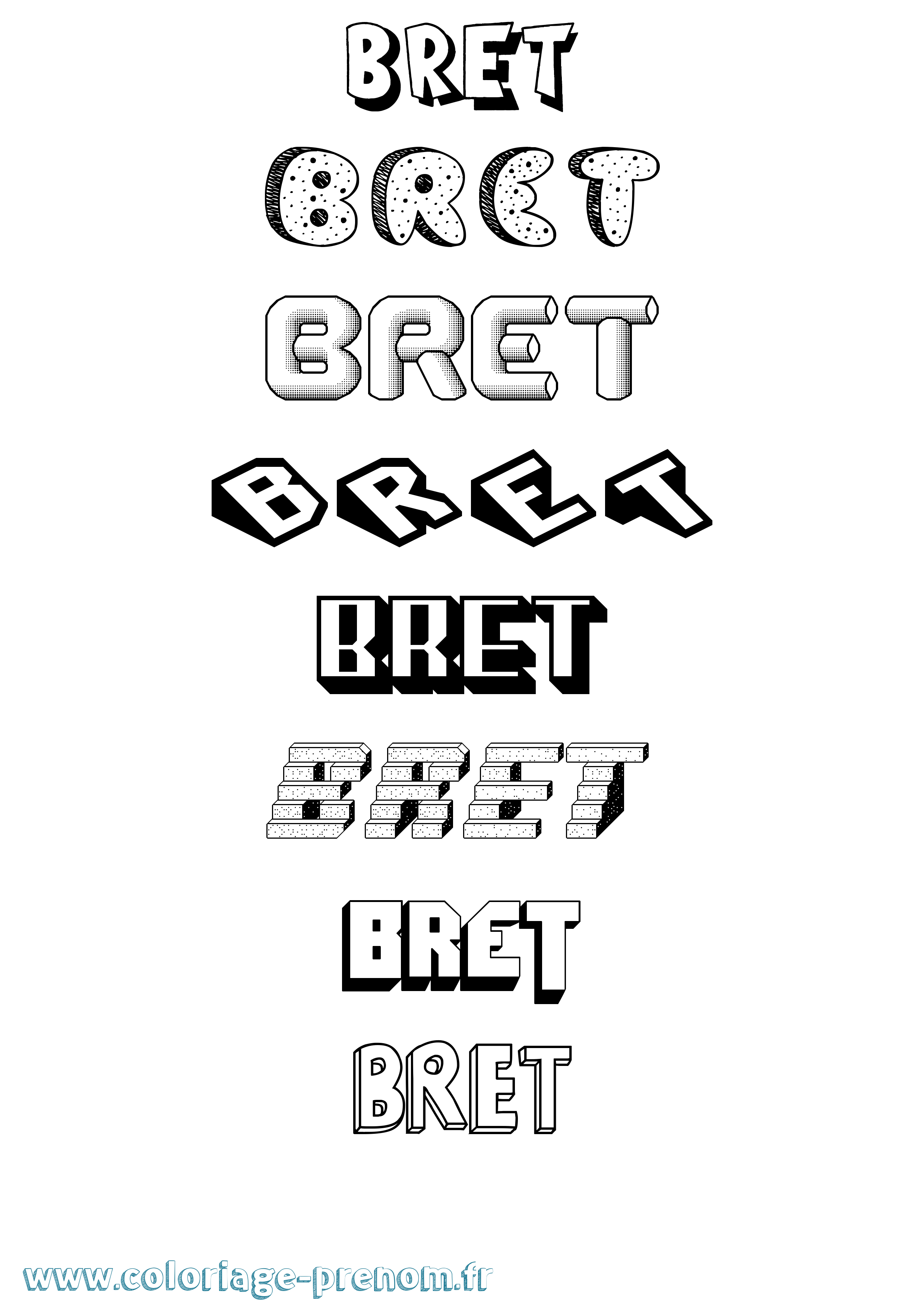 Coloriage prénom Bret Effet 3D