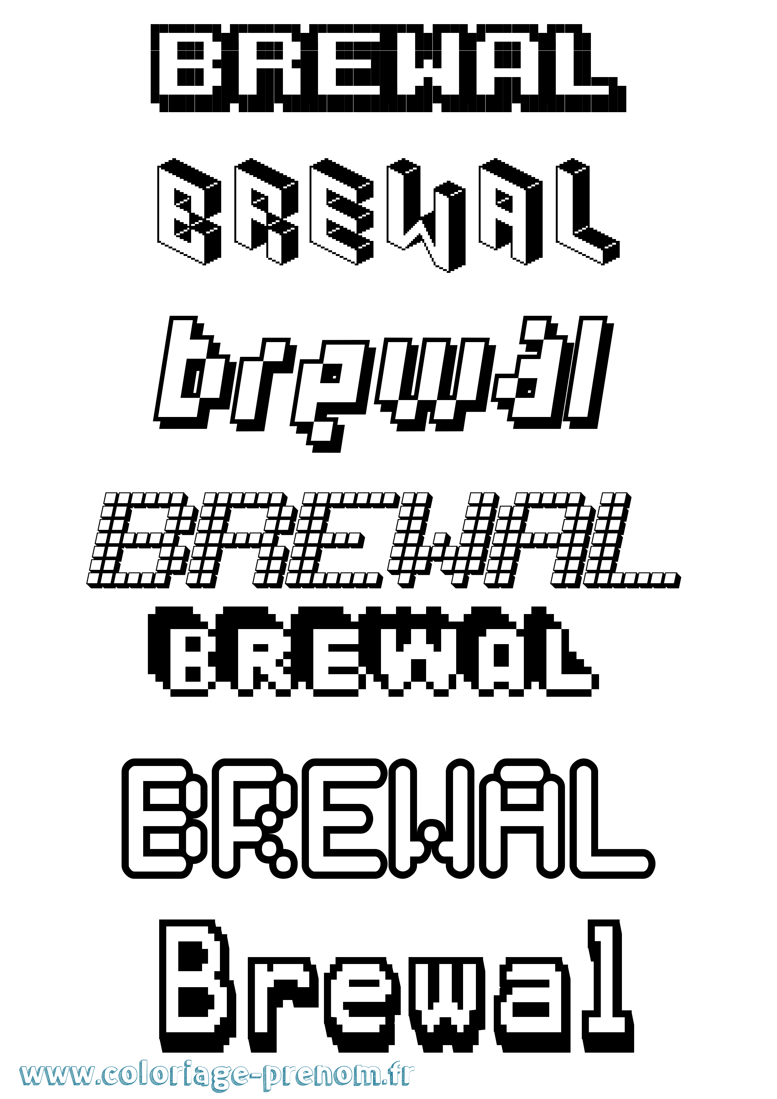 Coloriage prénom Brewal Pixel