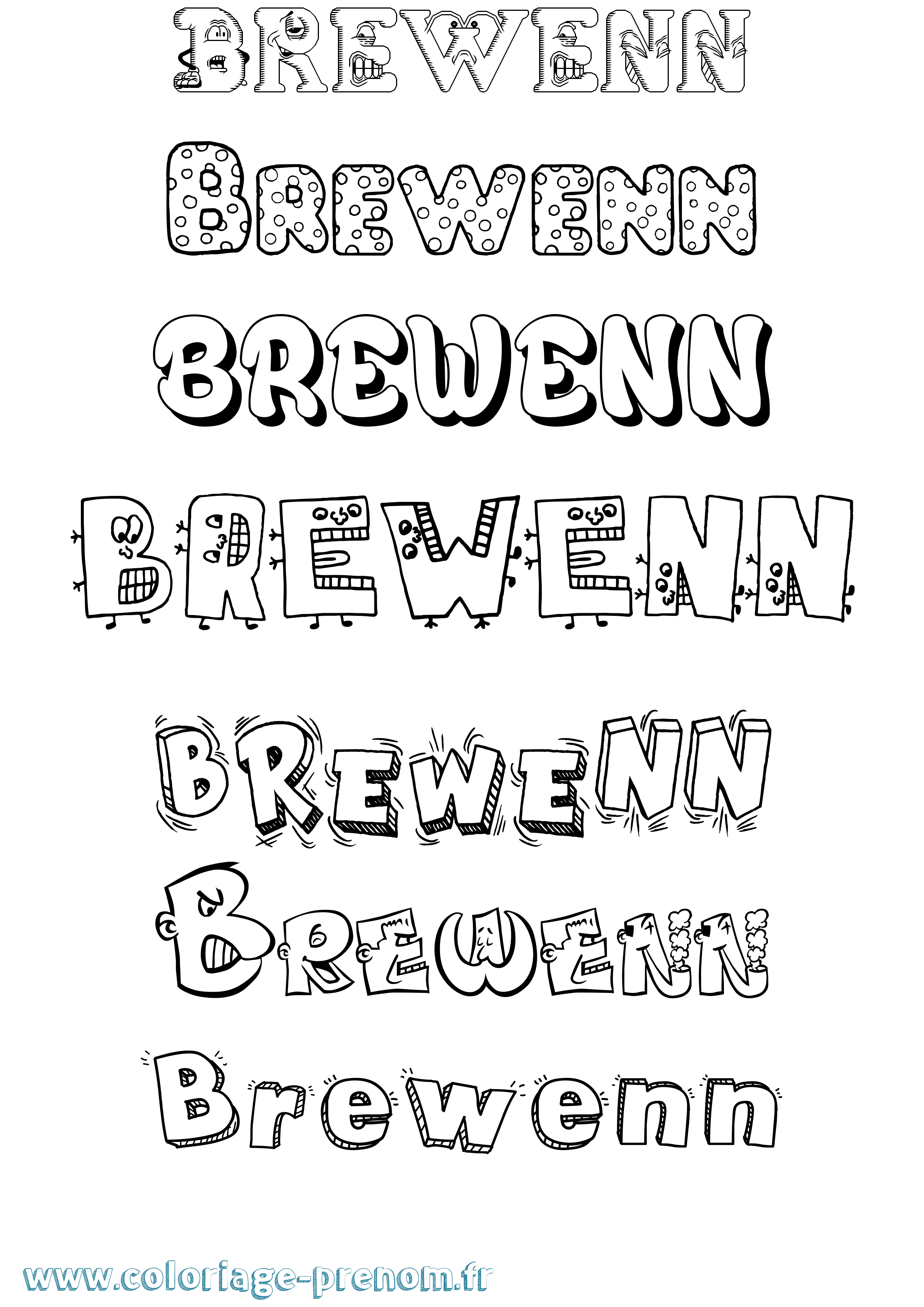 Coloriage prénom Brewenn Fun