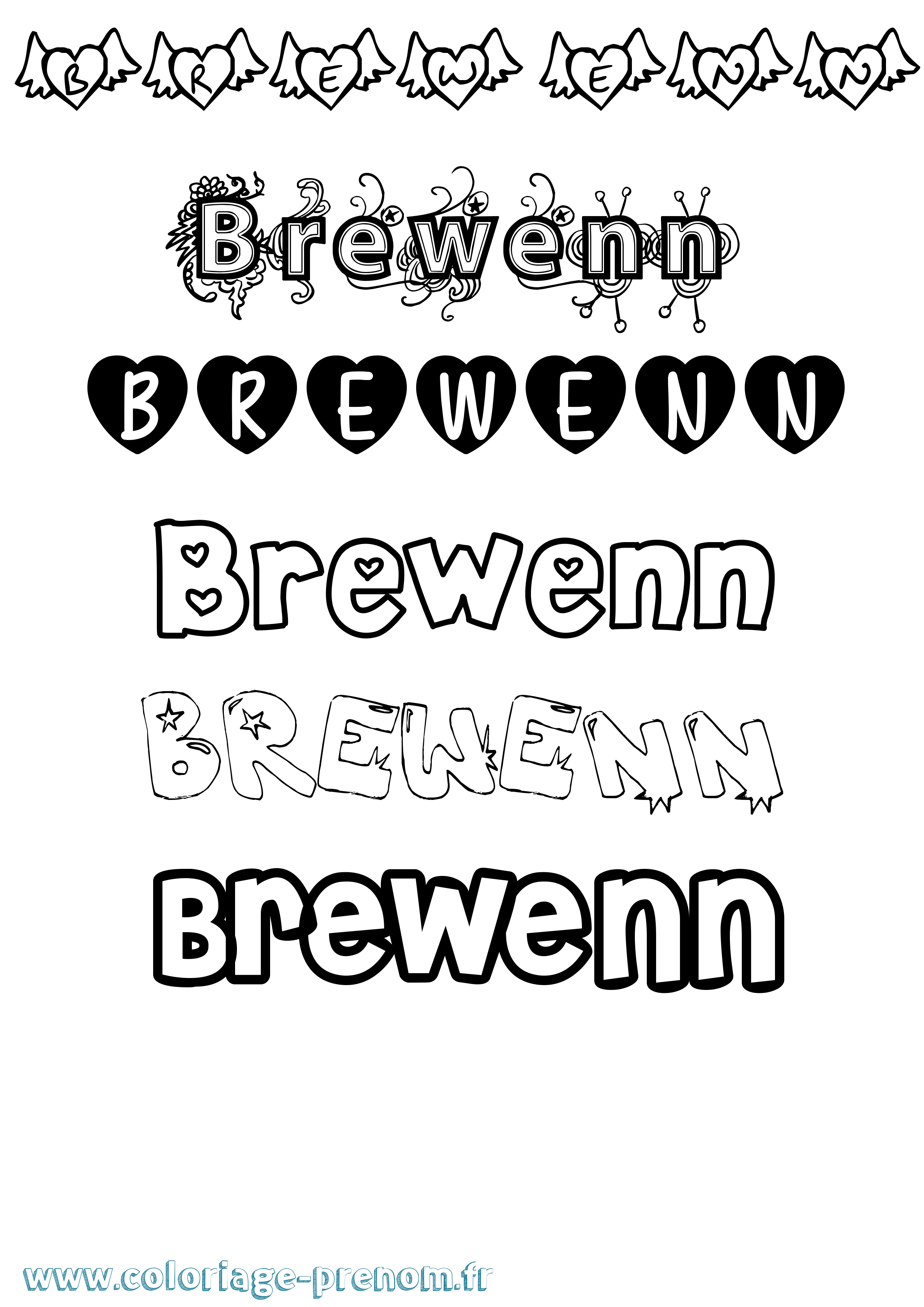 Coloriage prénom Brewenn Girly