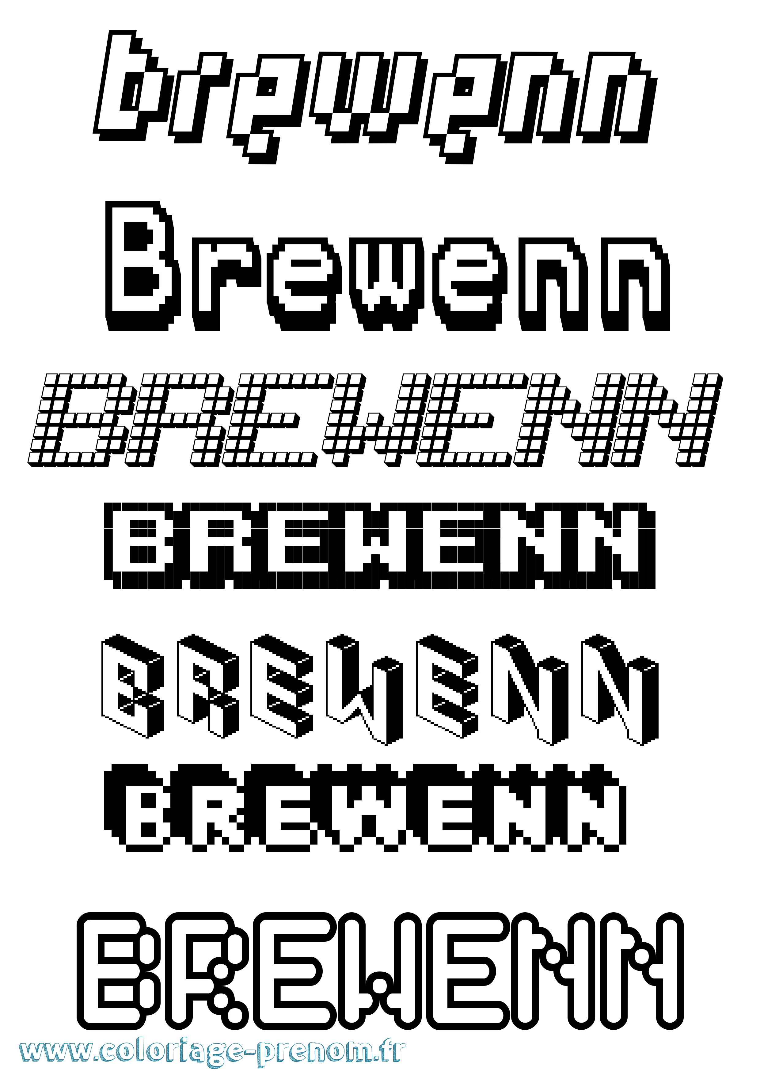 Coloriage prénom Brewenn Pixel