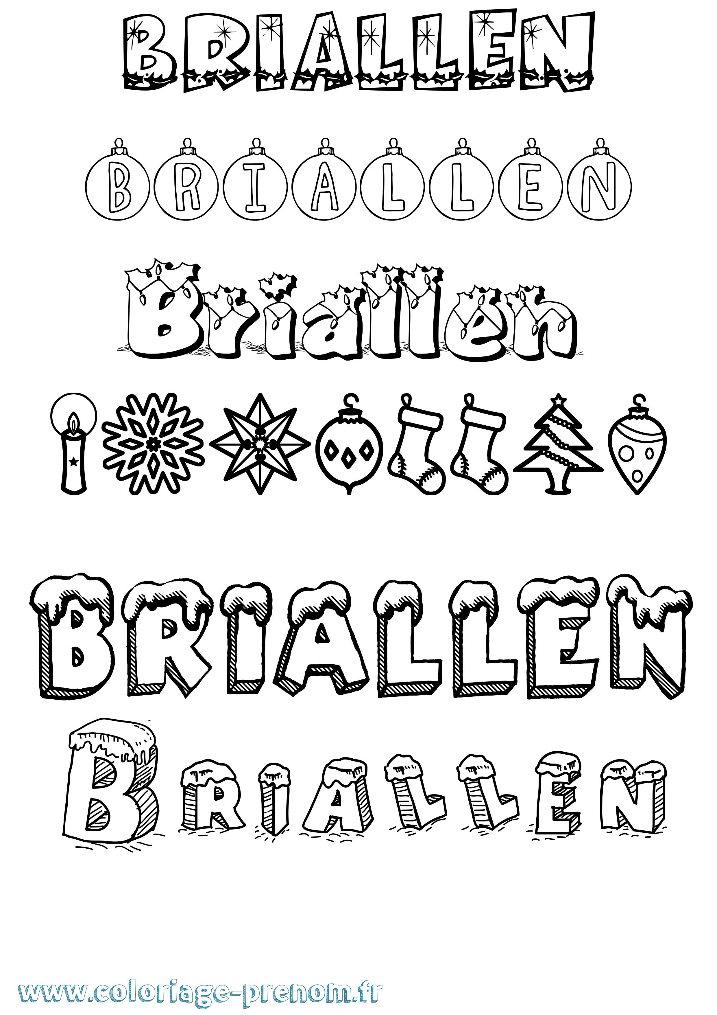 Coloriage prénom Briallen Noël