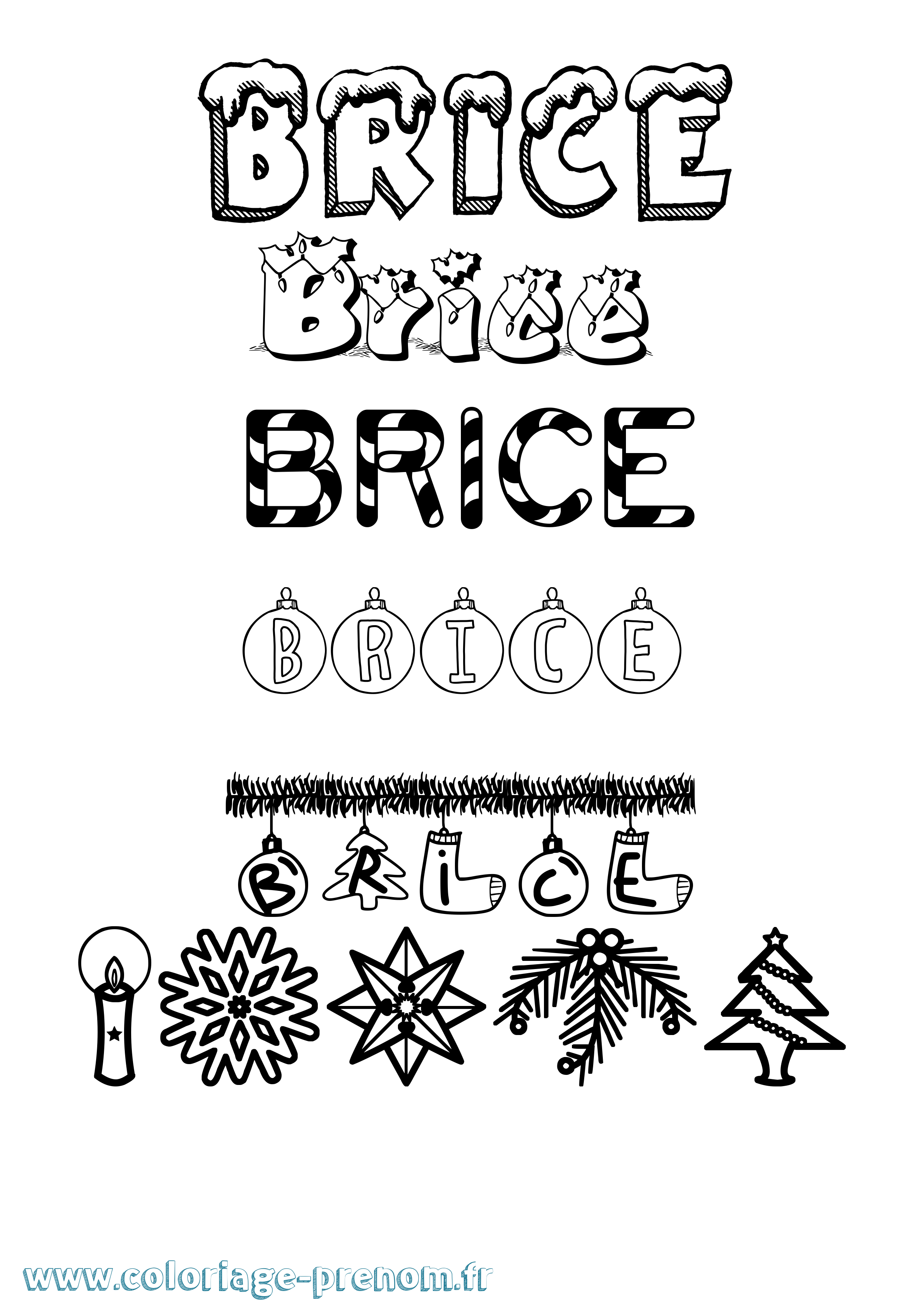 Coloriage prénom Brice Noël