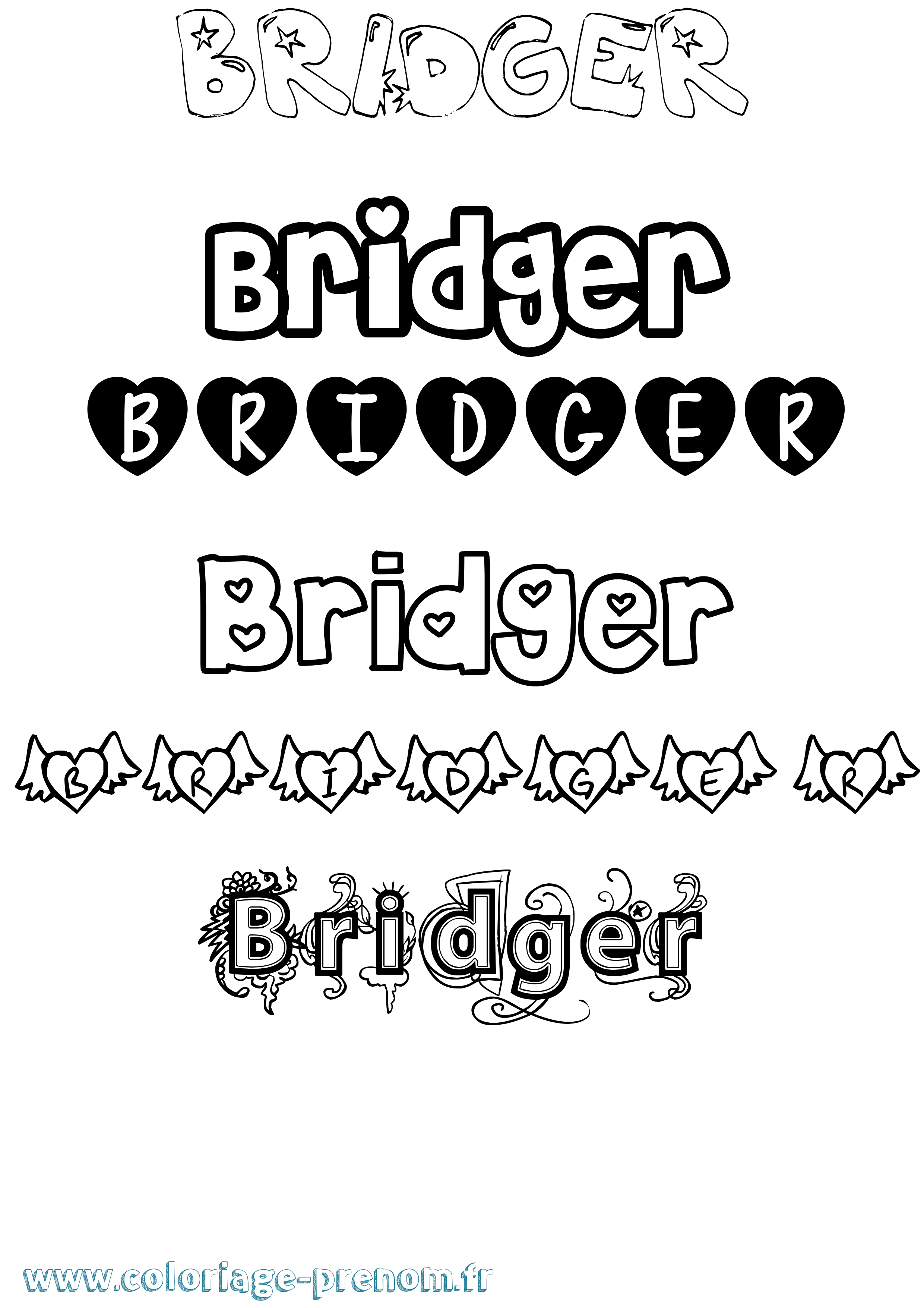 Coloriage prénom Bridger Girly