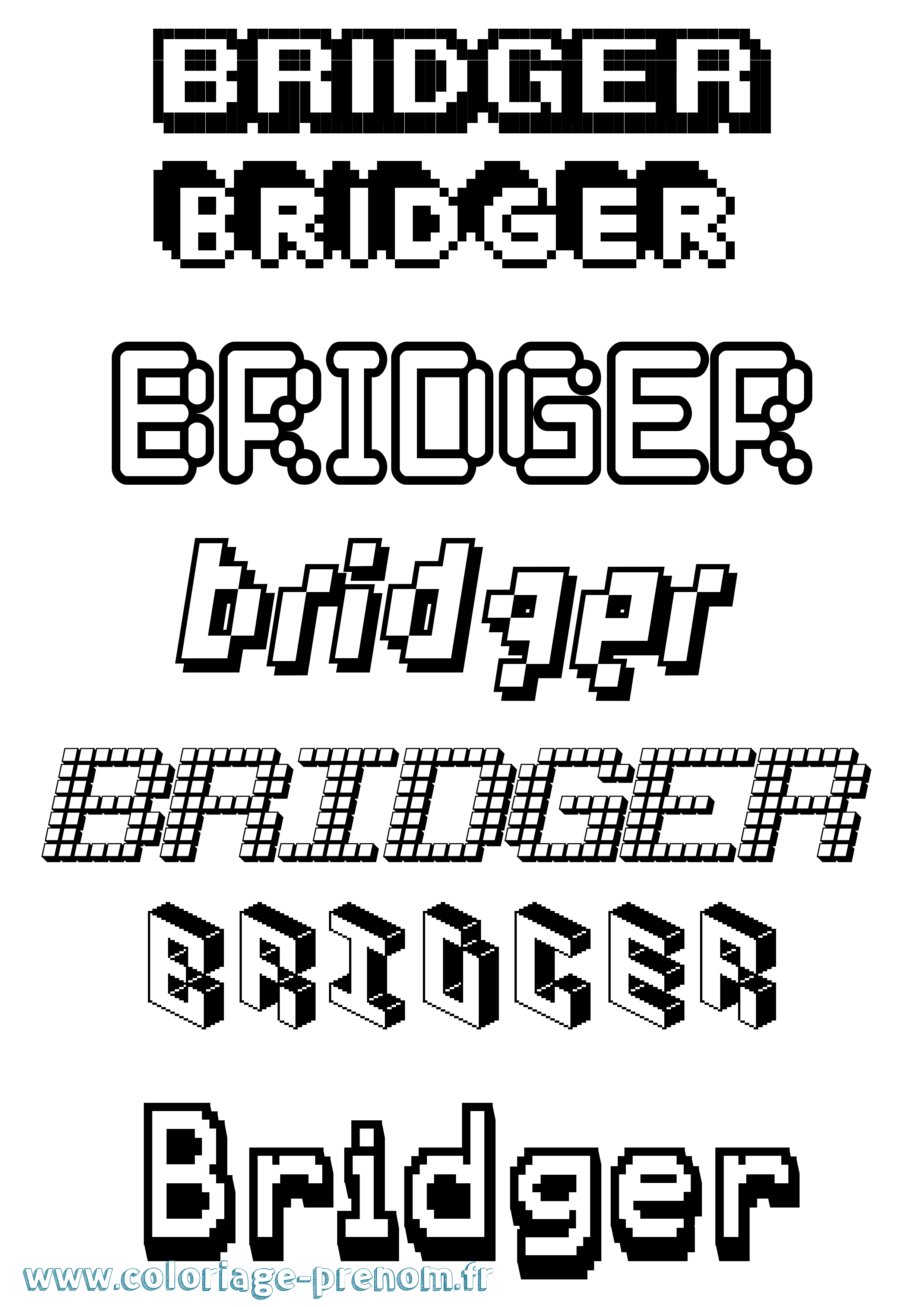 Coloriage prénom Bridger Pixel