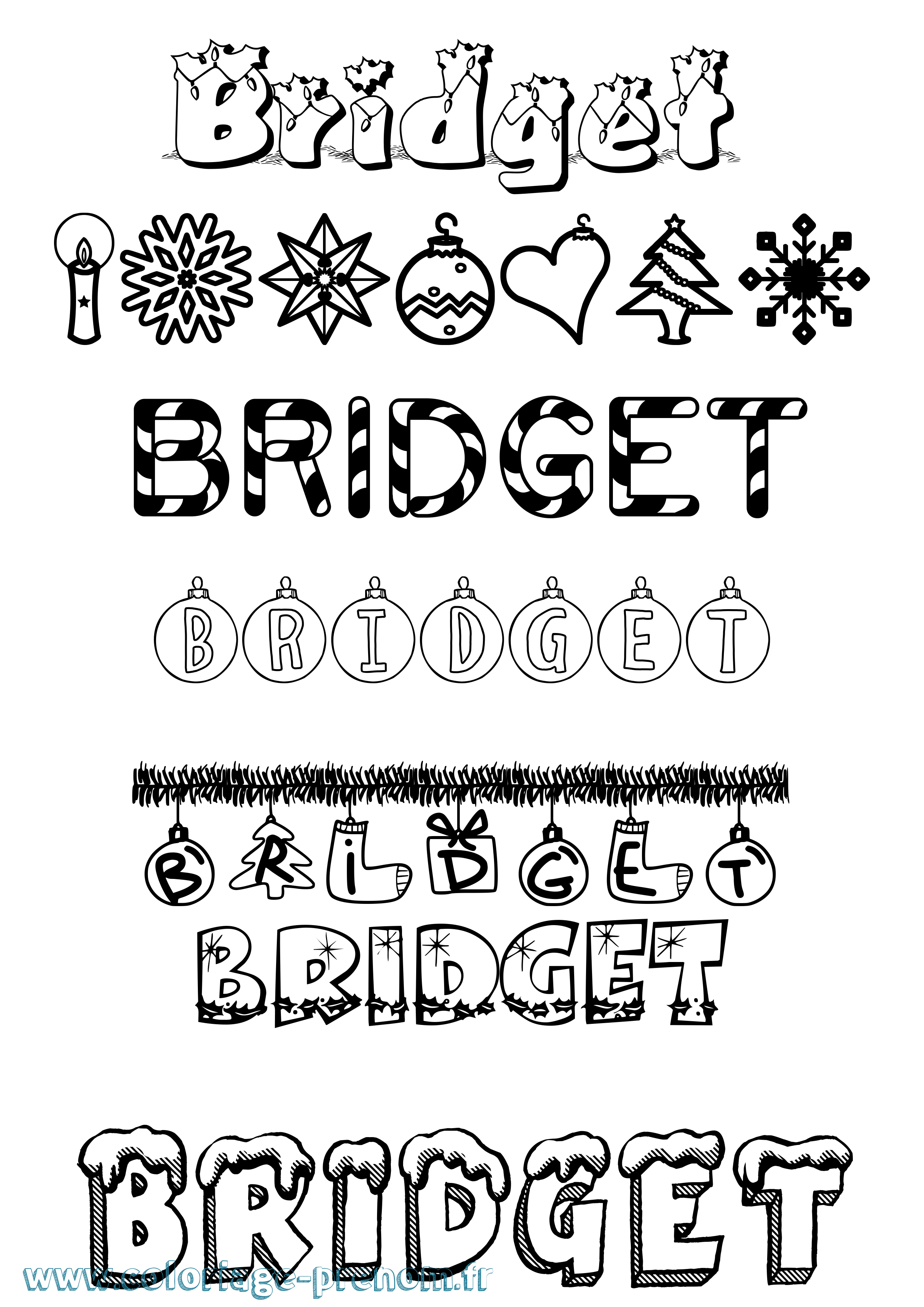 Coloriage prénom Bridget Noël