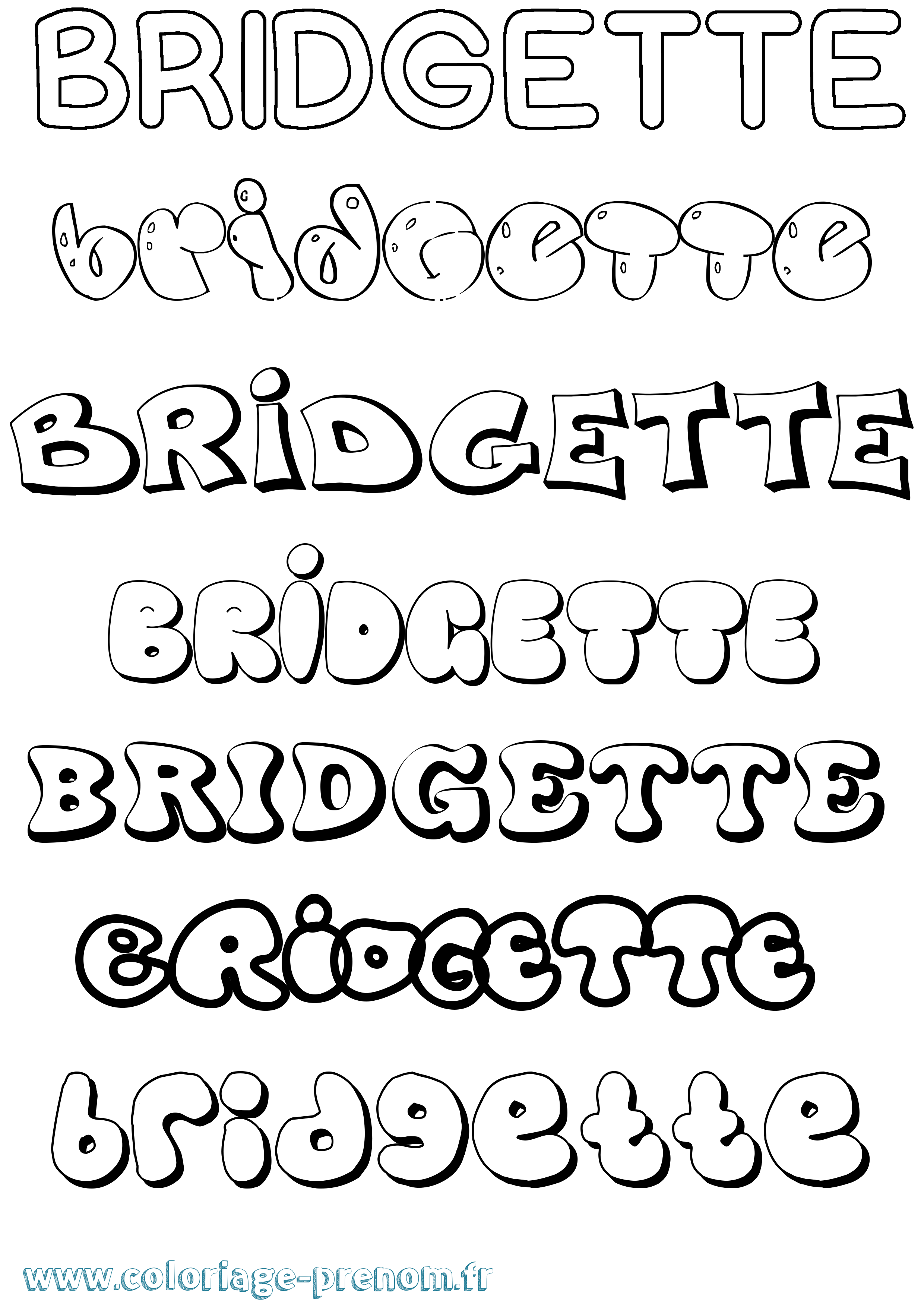 Coloriage prénom Bridgette Bubble