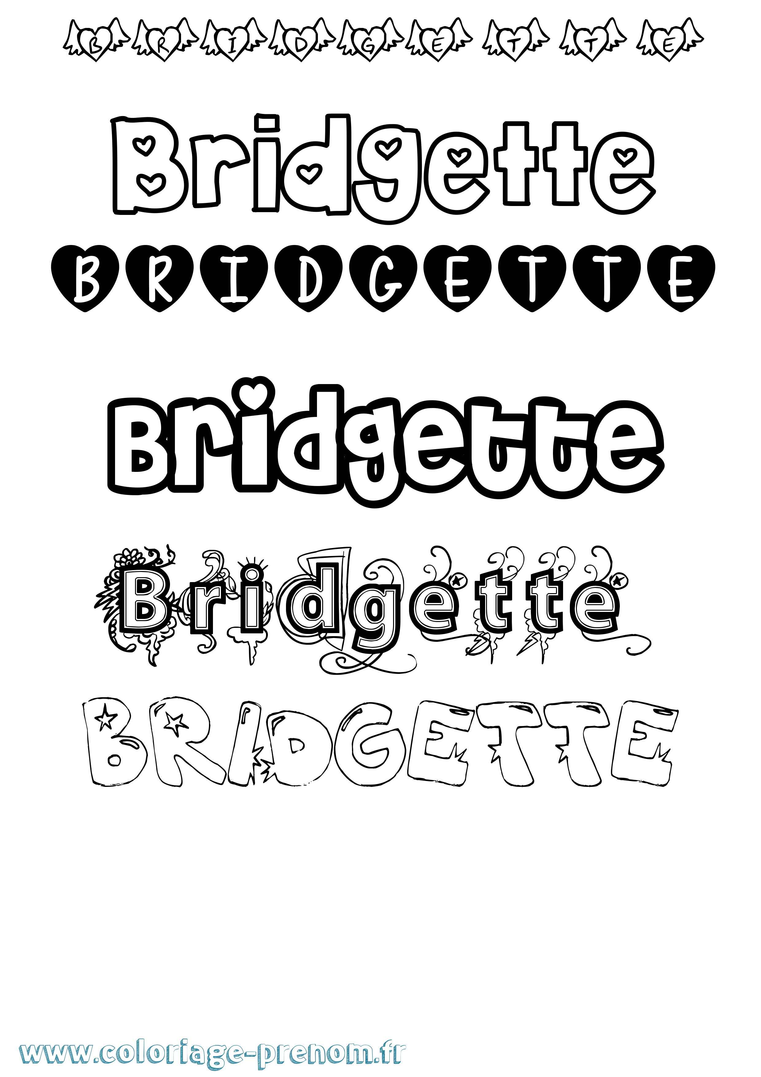 Coloriage prénom Bridgette Girly