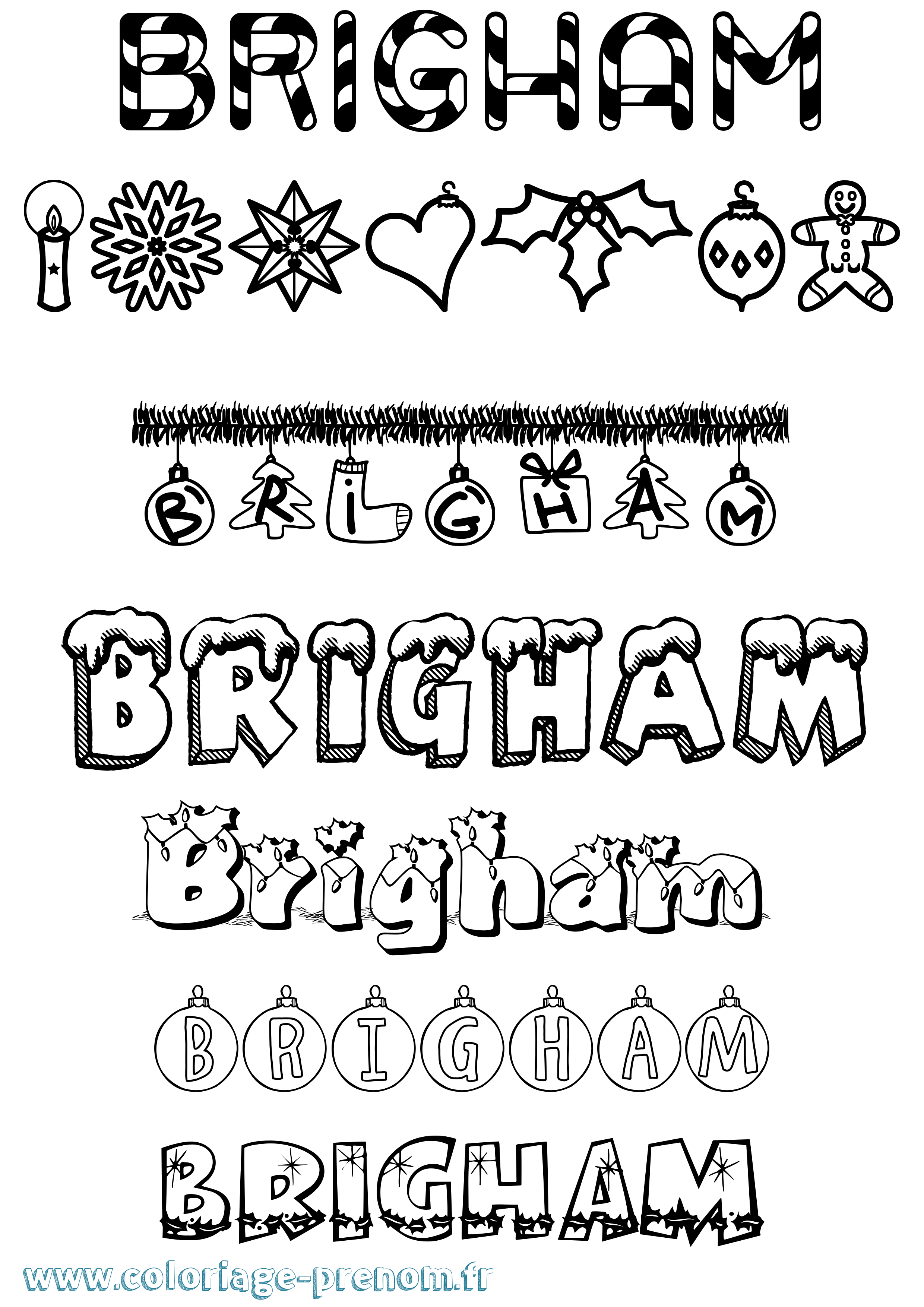 Coloriage prénom Brigham Noël