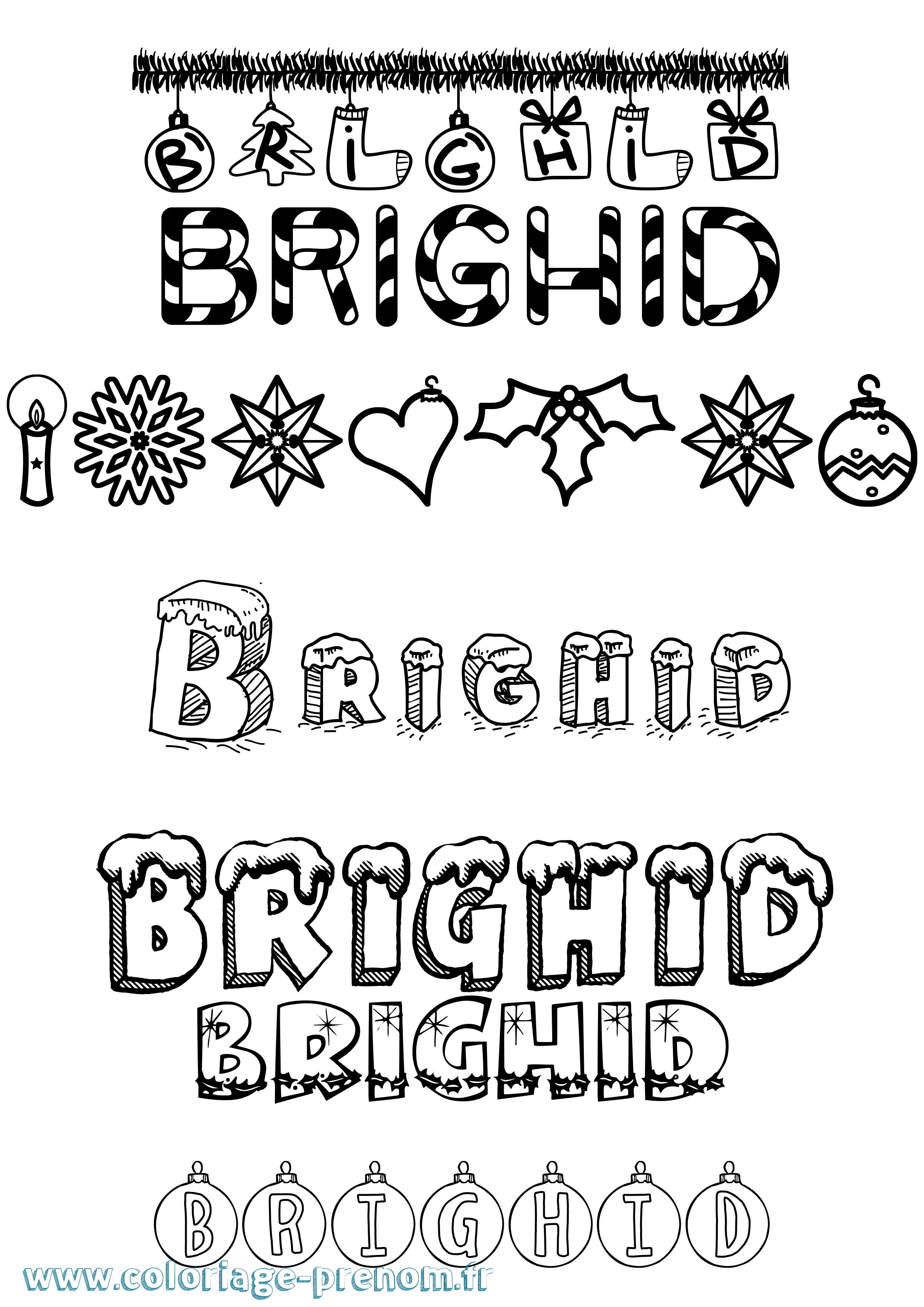 Coloriage prénom Brighid Noël