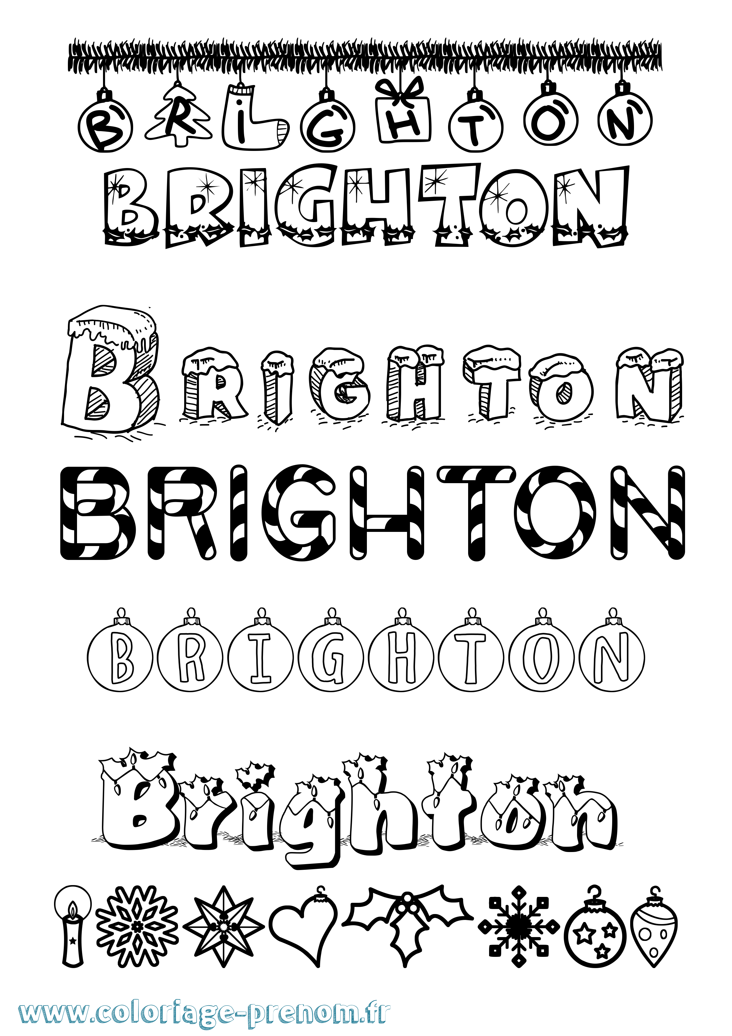Coloriage prénom Brighton Noël