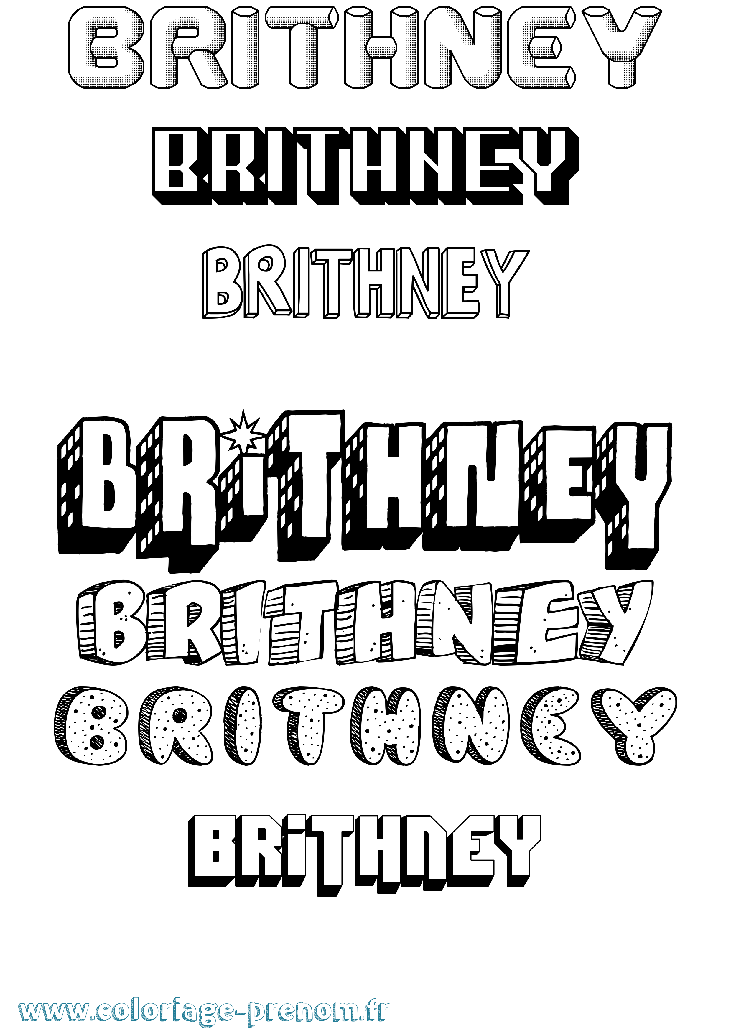 Coloriage prénom Brithney Effet 3D