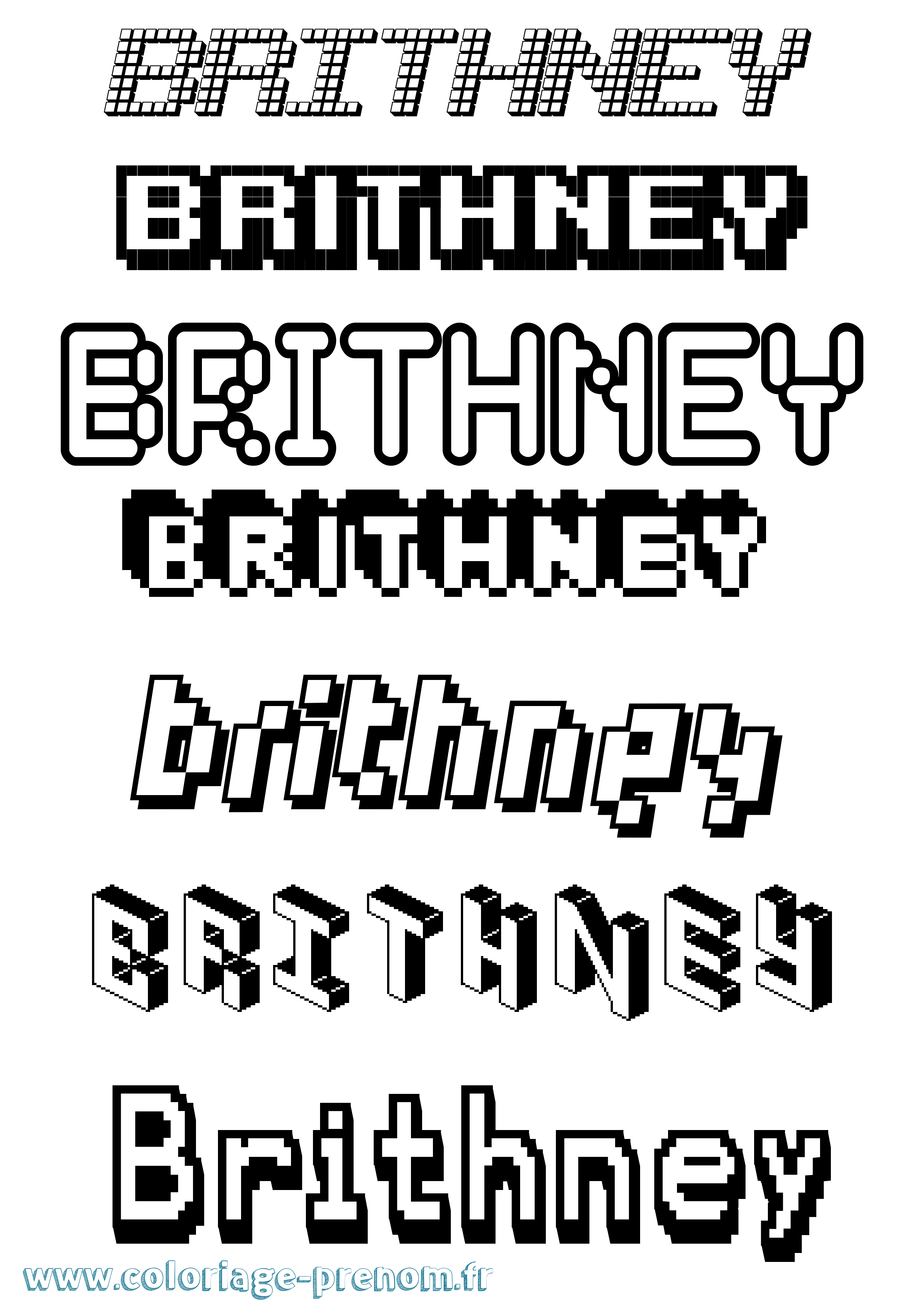 Coloriage prénom Brithney Pixel