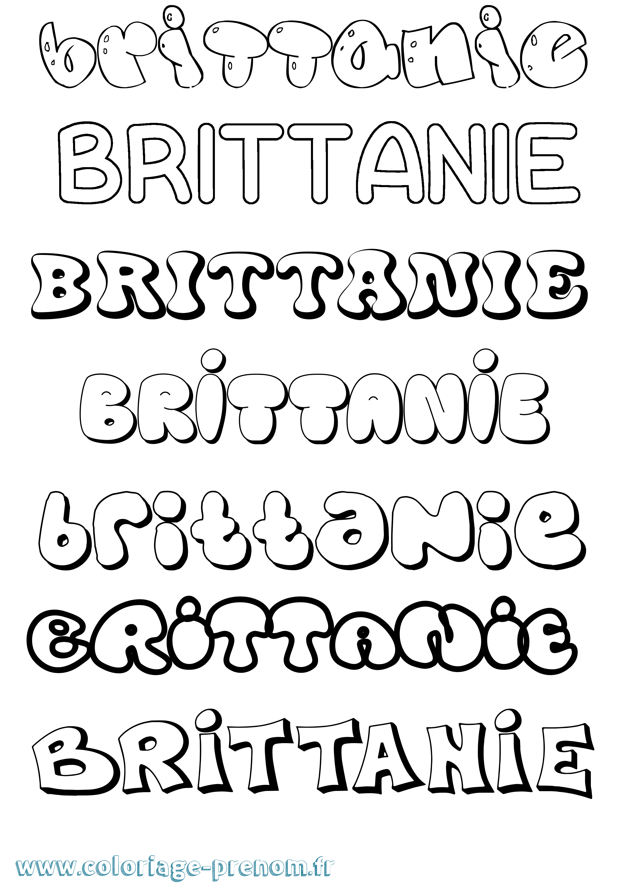 Coloriage prénom Brittanie Bubble