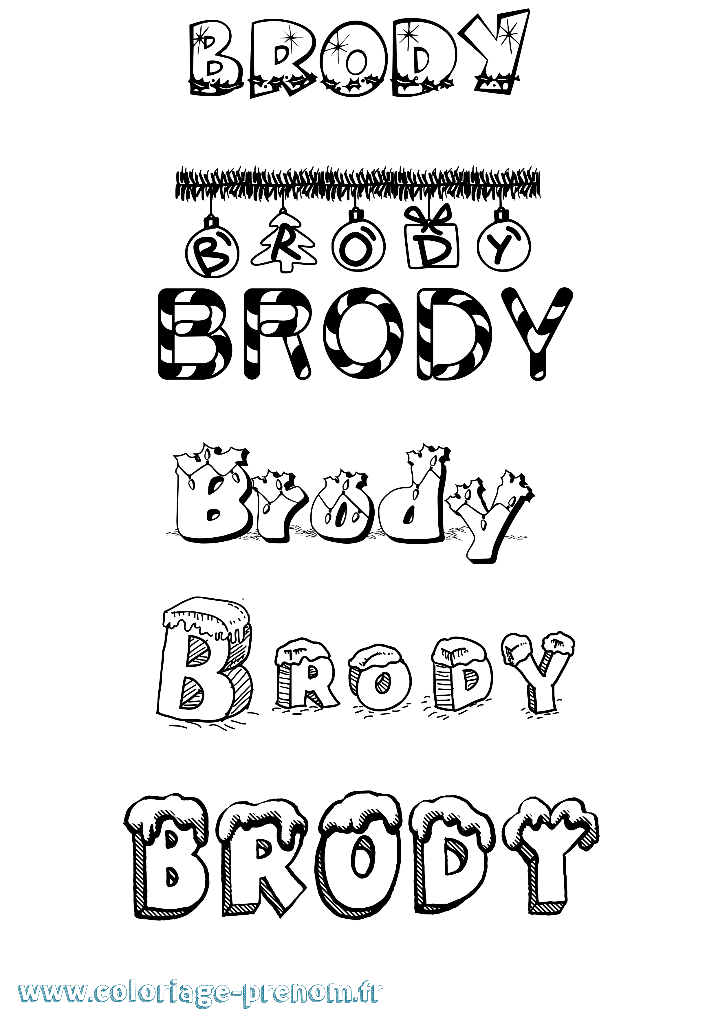 Coloriage Brody Noël Coloriage prénom Brody Noël