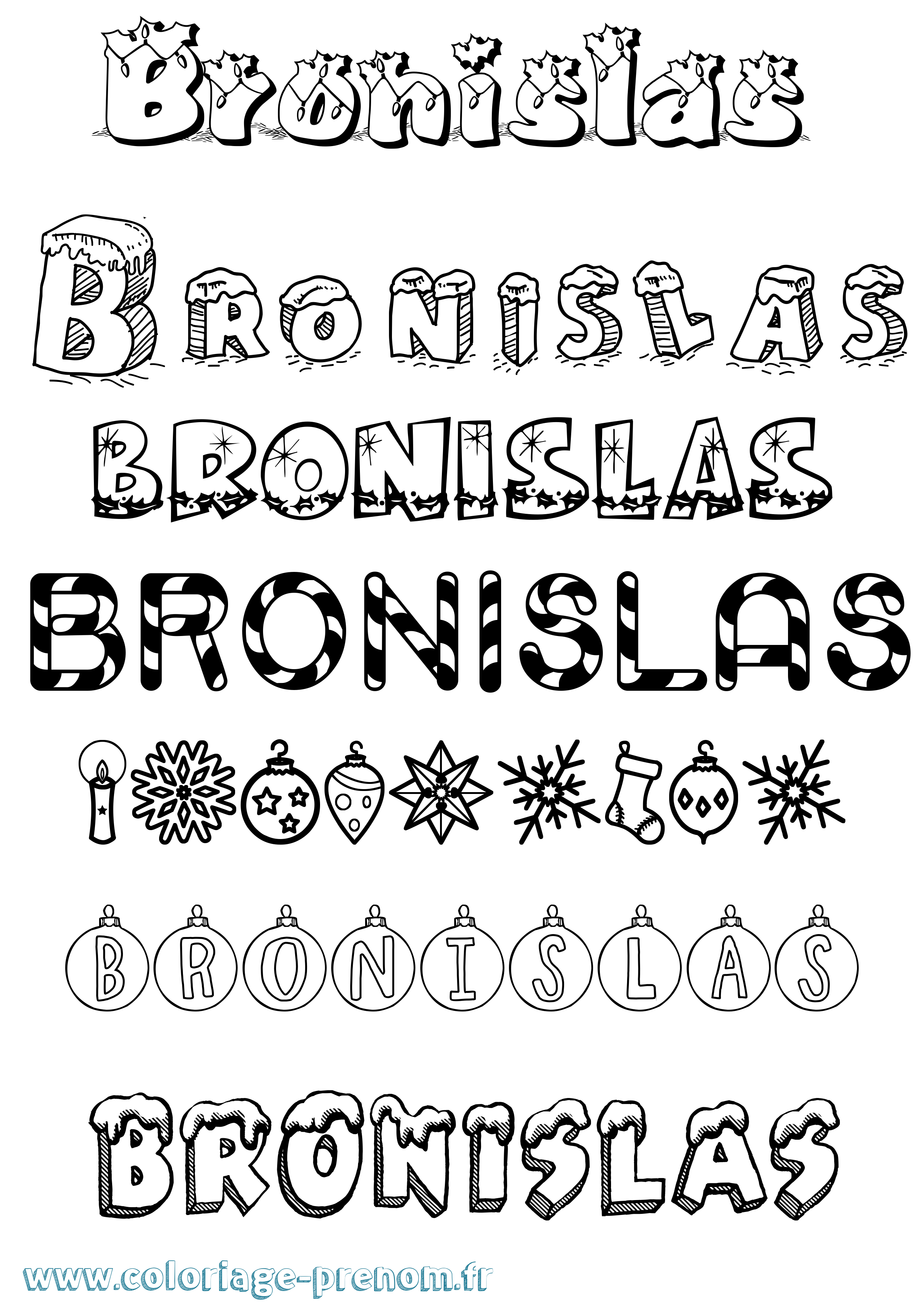 Coloriage prénom Bronislas Noël