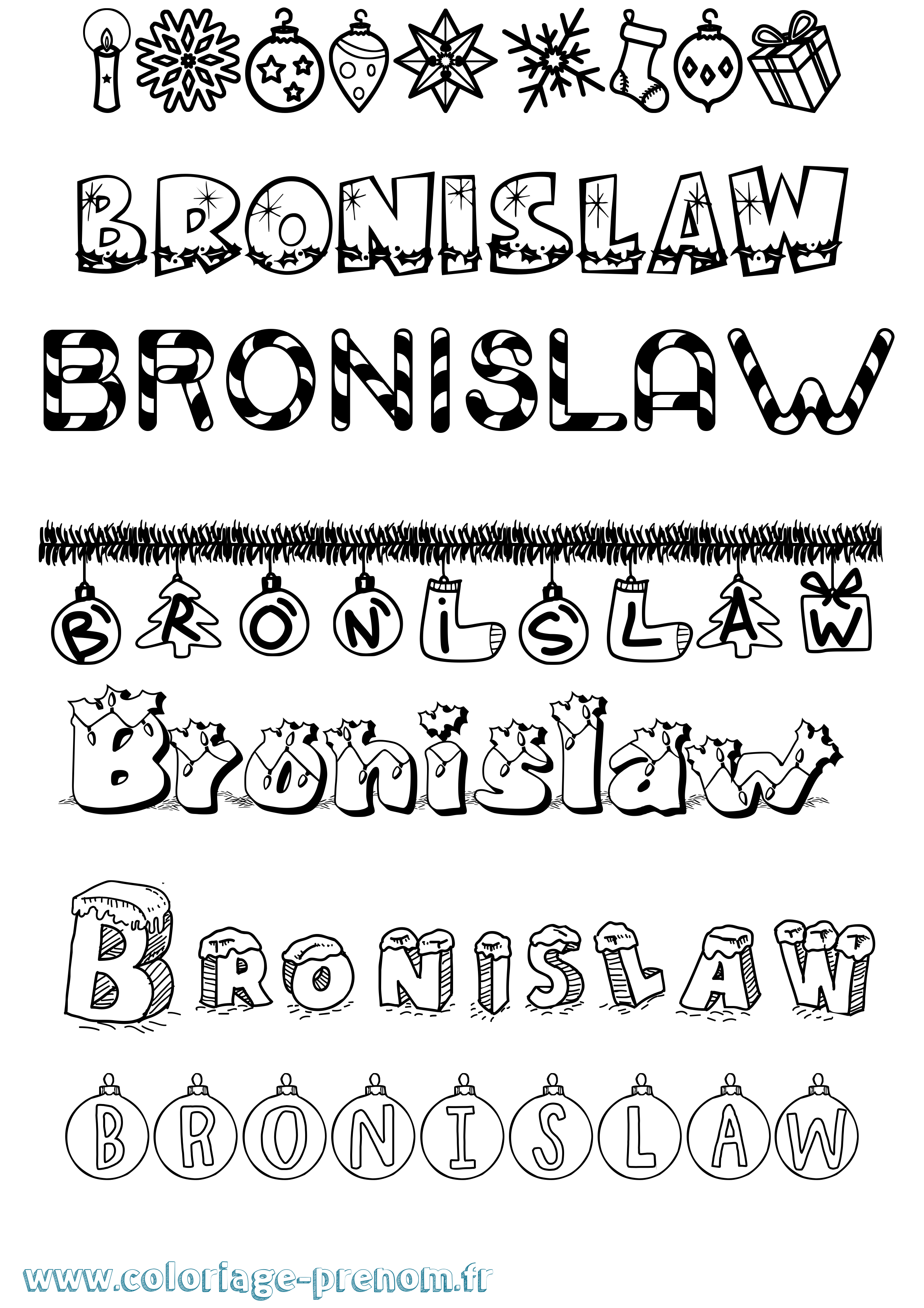 Coloriage prénom Bronislaw Noël