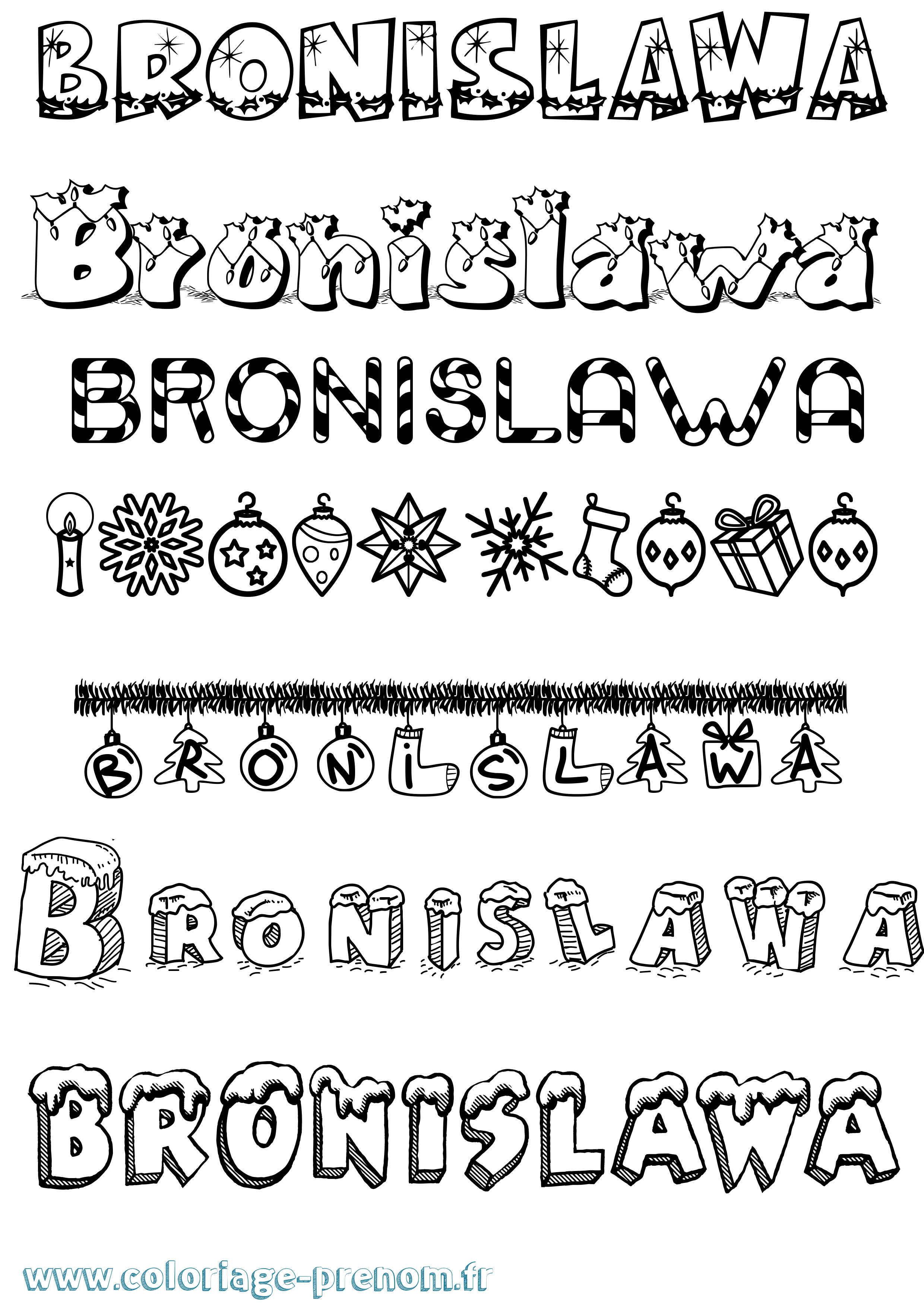 Coloriage prénom Bronislawa Noël