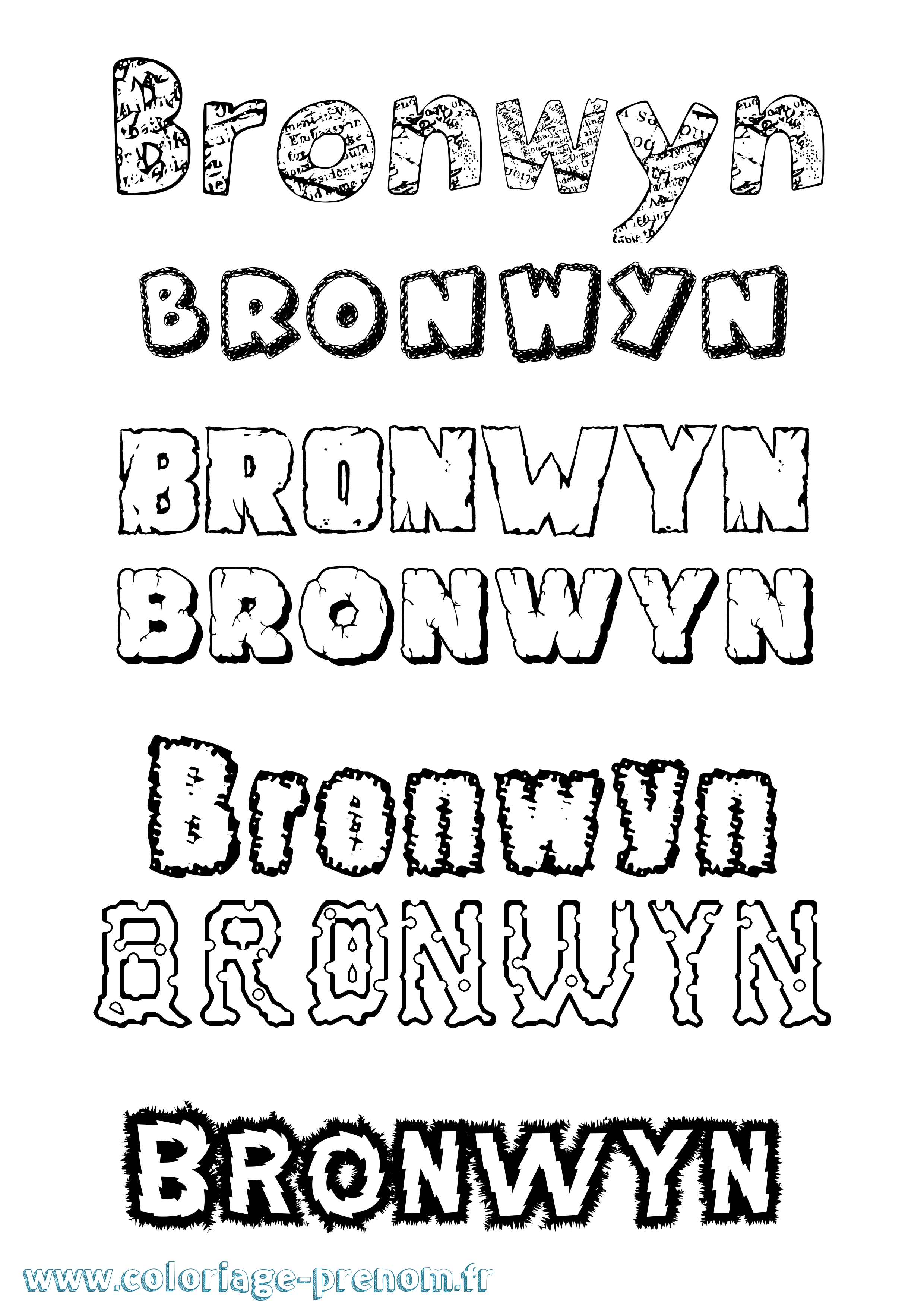 Coloriage Bronwyn Destructuré Coloriage prénom Bronwyn Destructuré