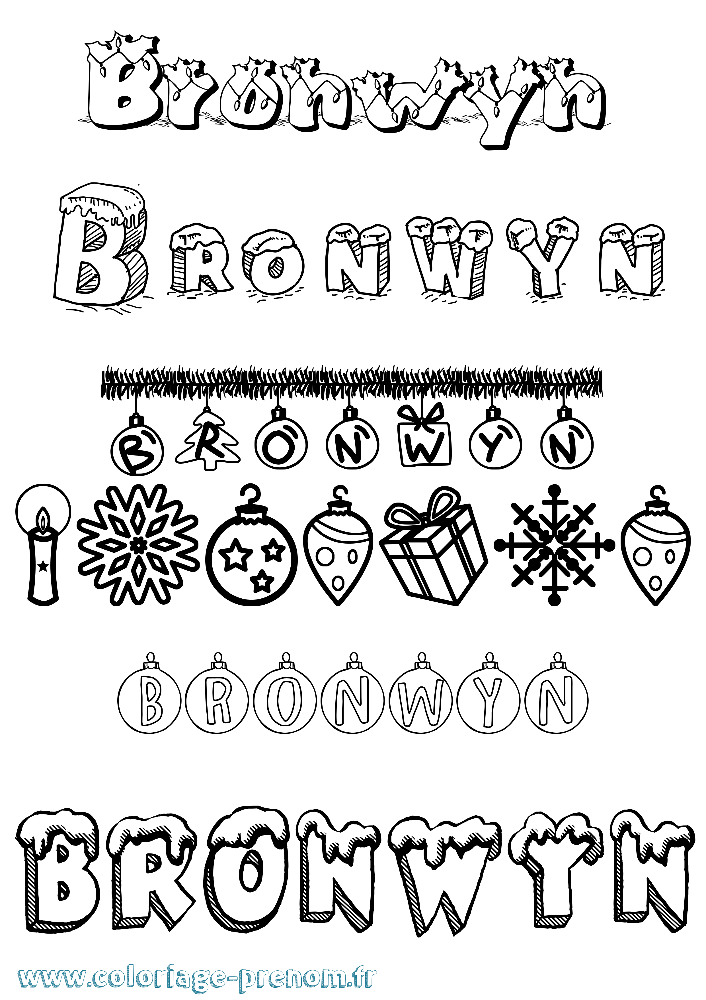 Coloriage Bronwyn Noël Coloriage prénom Bronwyn Noël