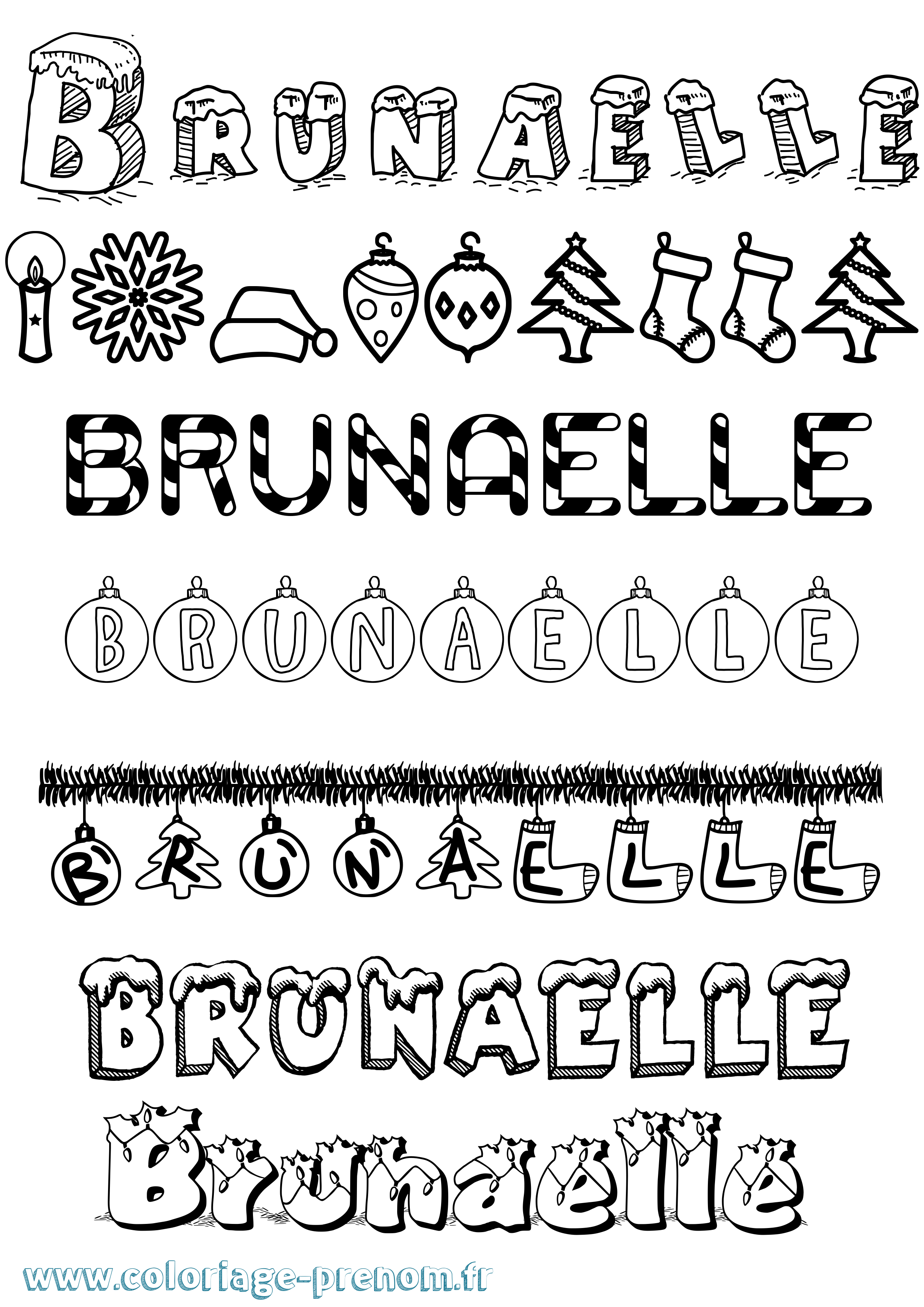 Coloriage prénom Brunaelle Noël