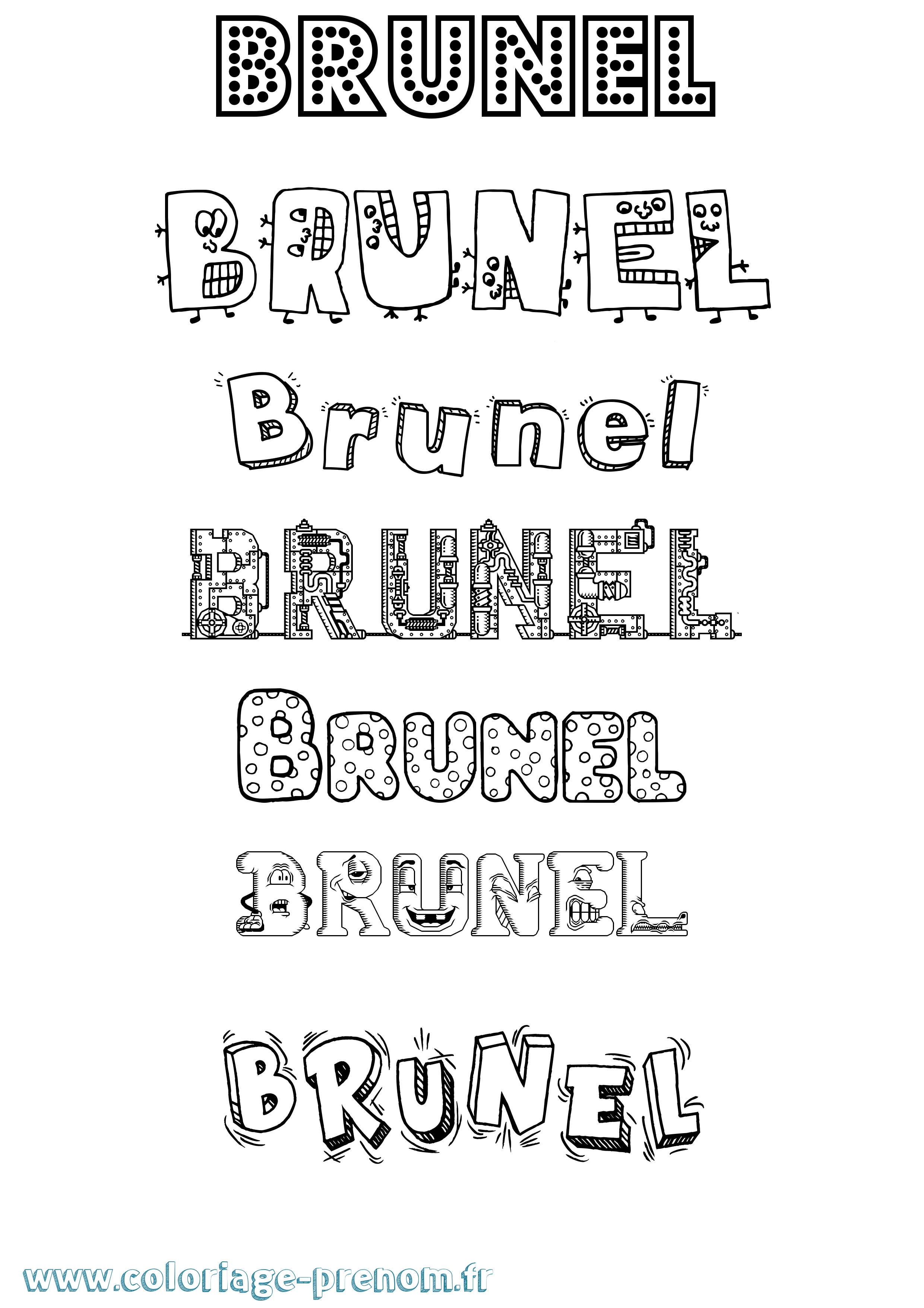 Coloriage prénom Brunel Fun