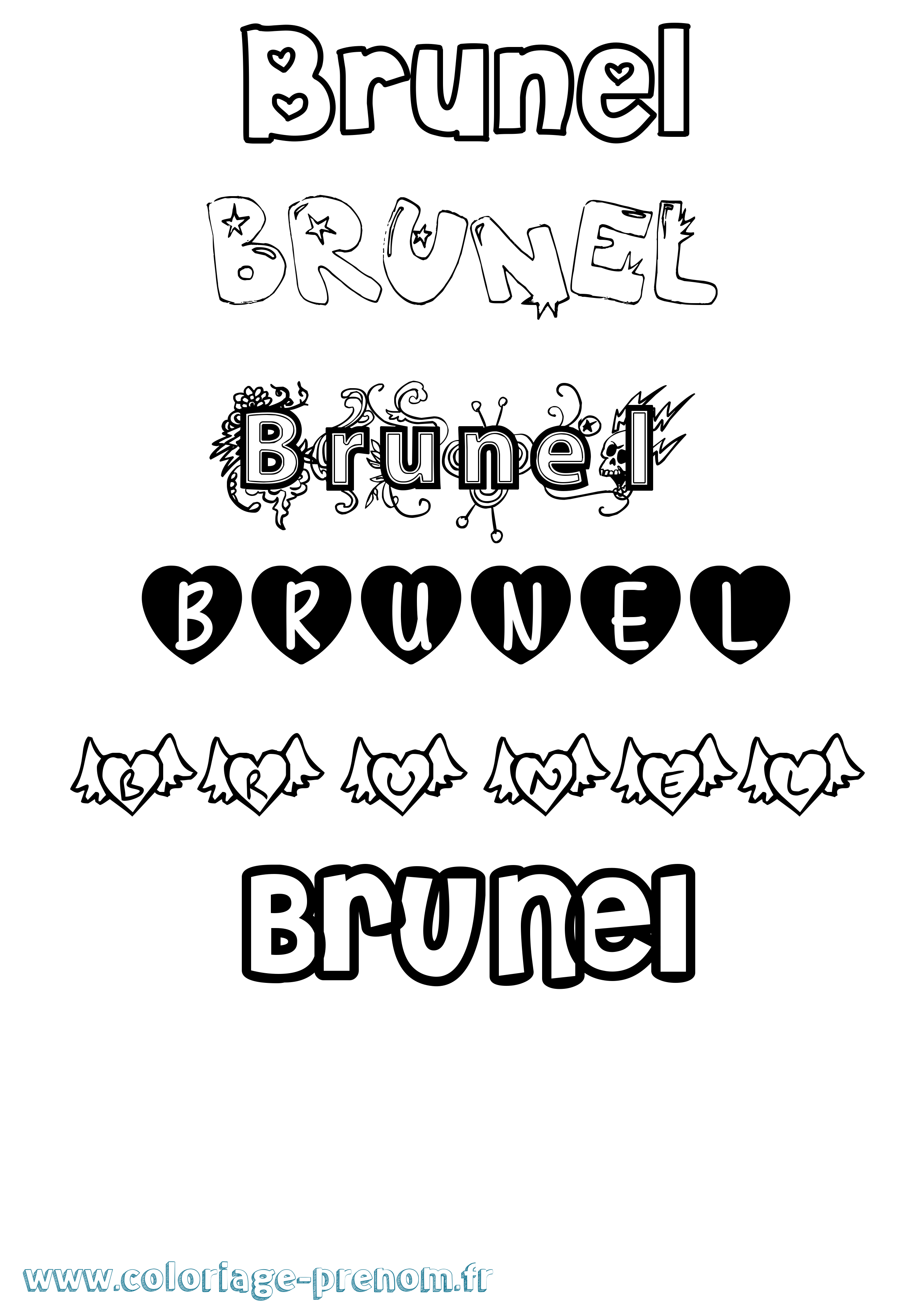 Coloriage prénom Brunel Girly