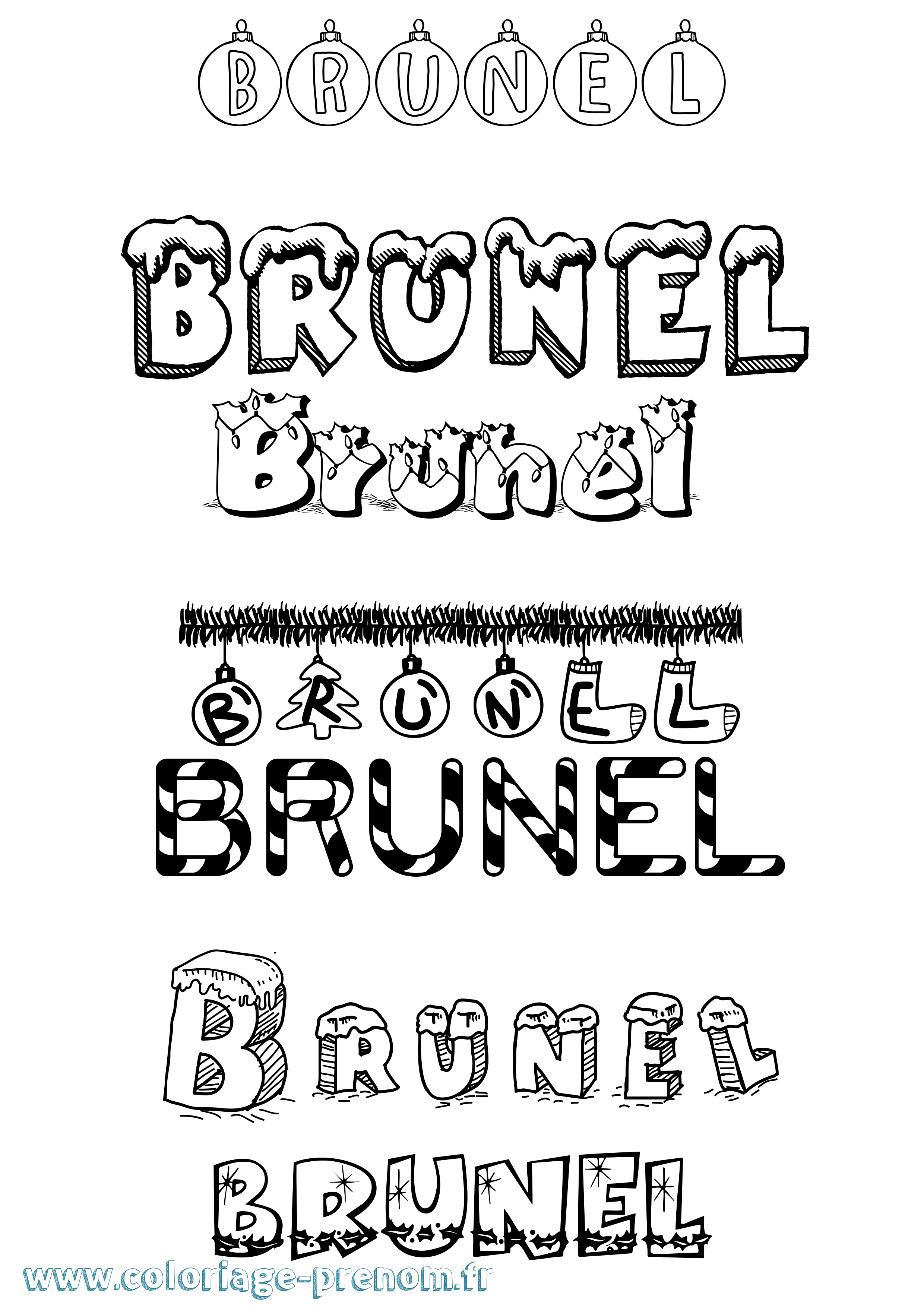 Coloriage prénom Brunel Noël