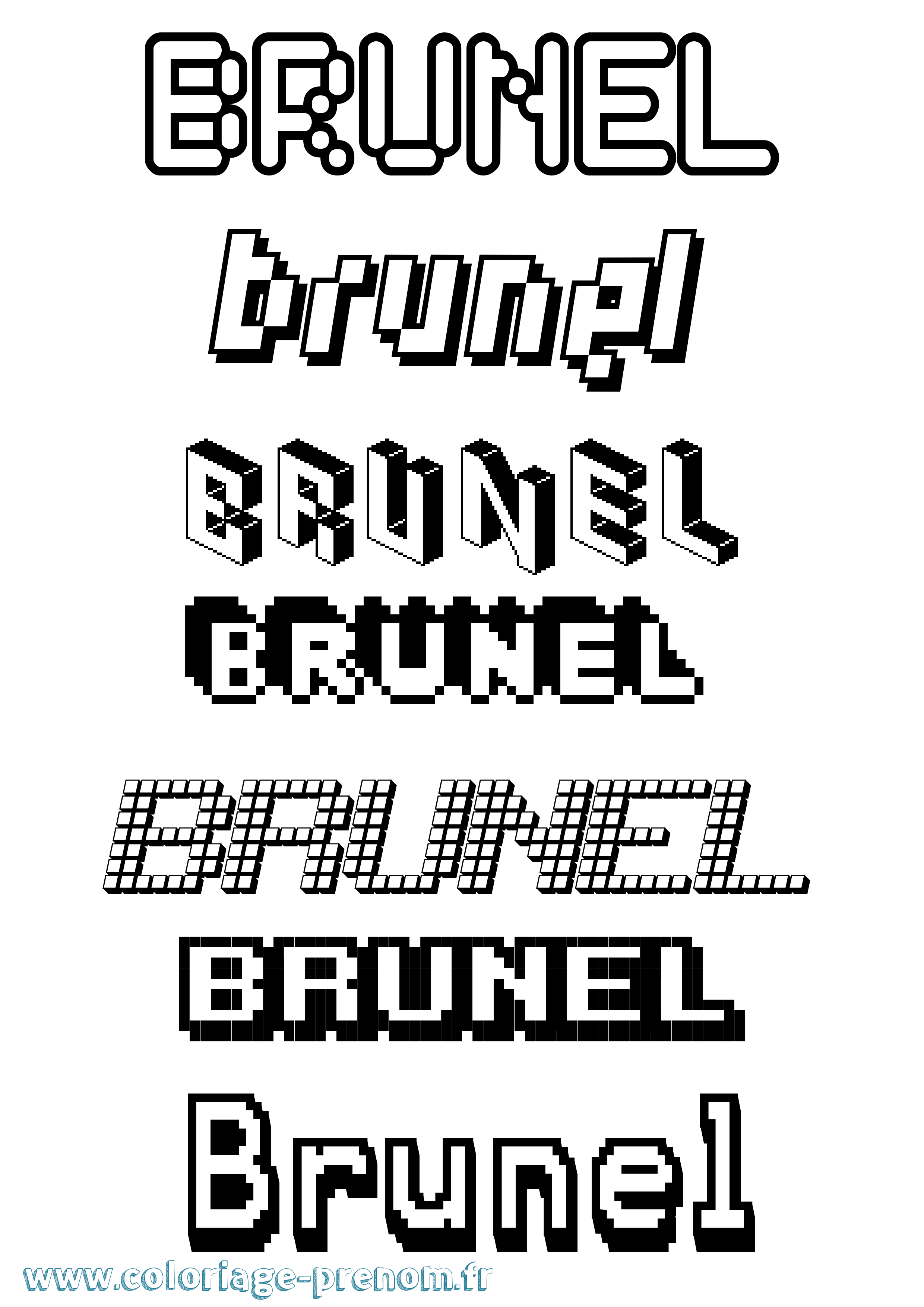 Coloriage prénom Brunel Pixel