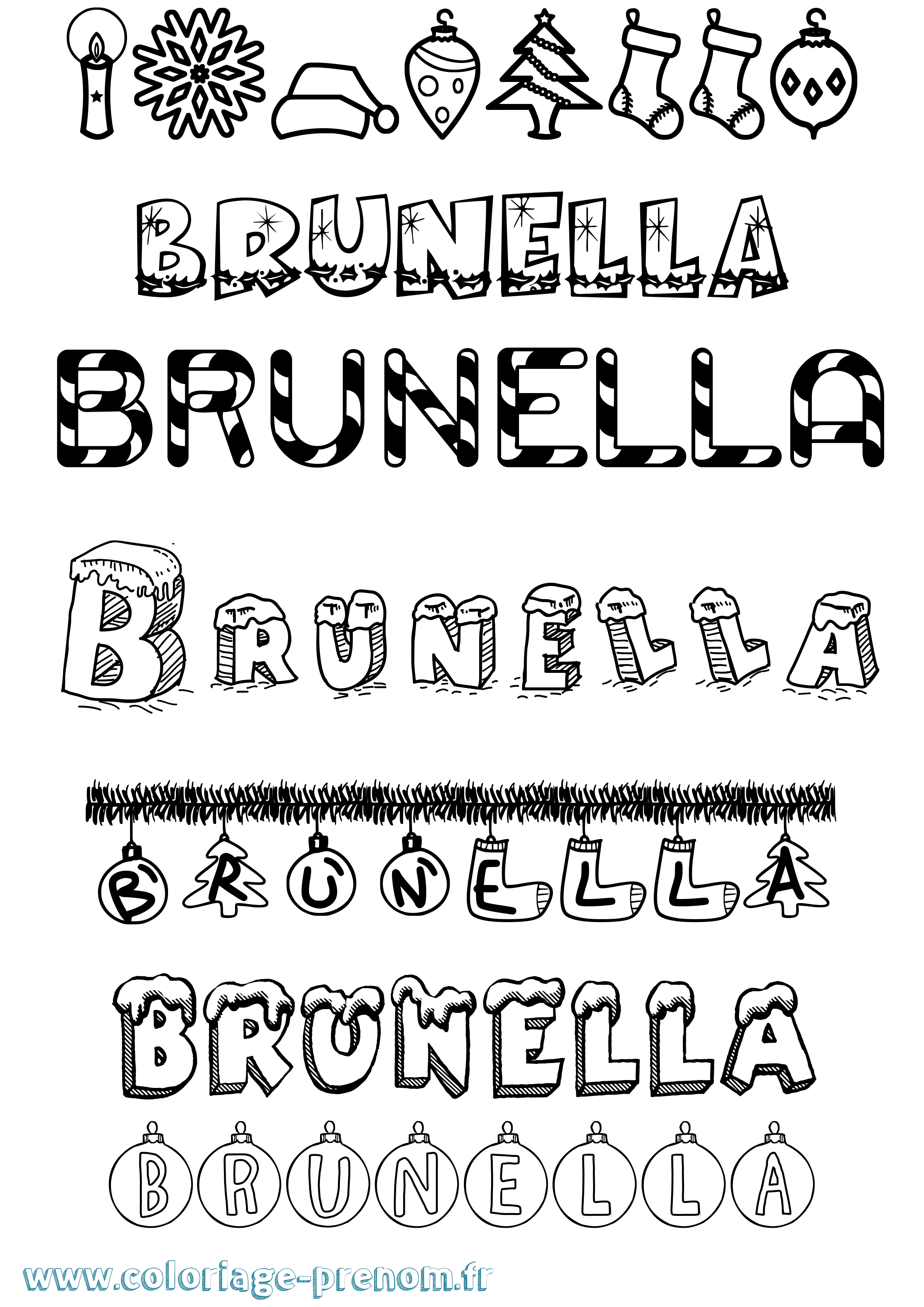 Coloriage Brunella Noël Coloriage prénom Brunella Noël
