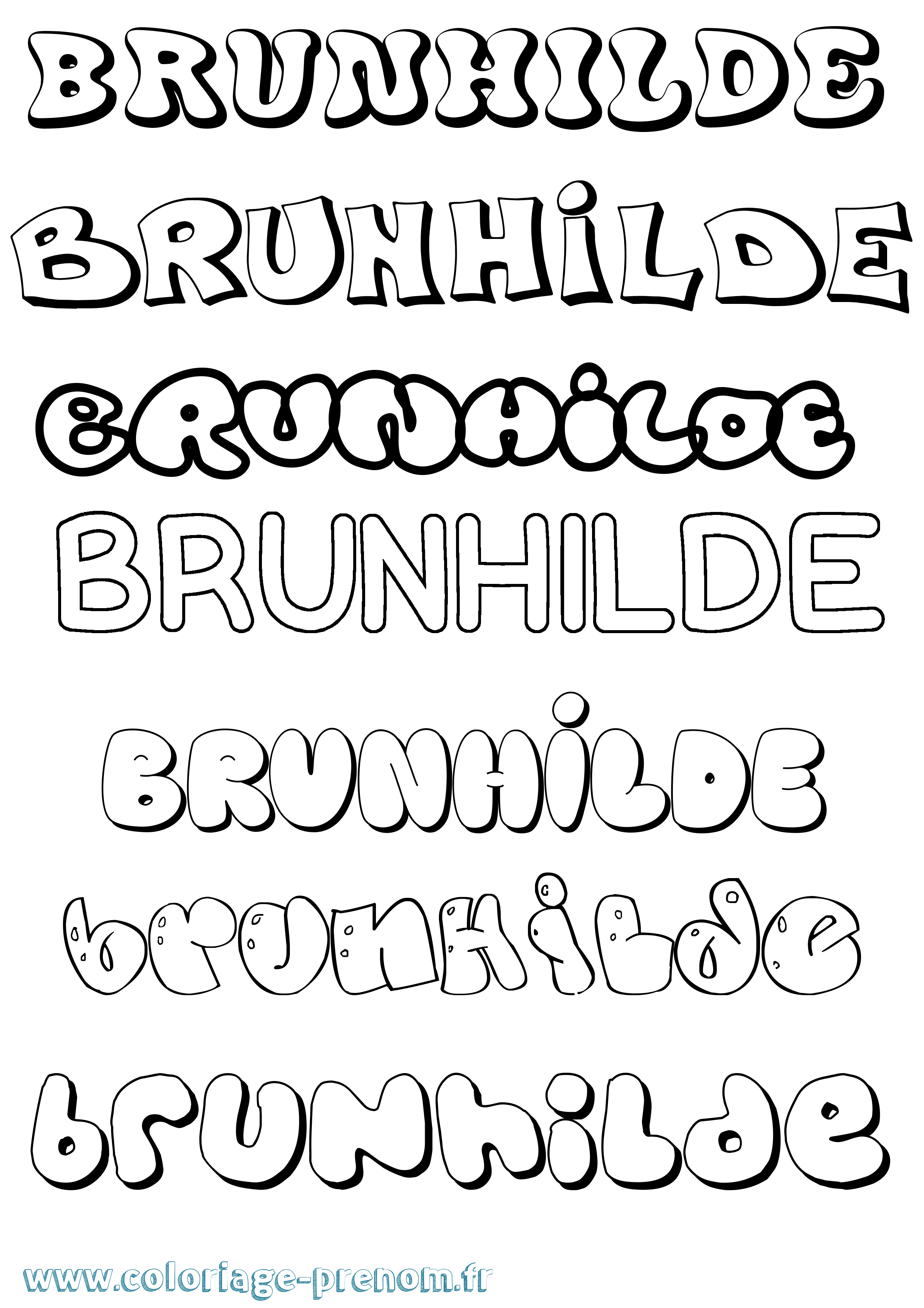 Coloriage prénom Brunhilde Bubble