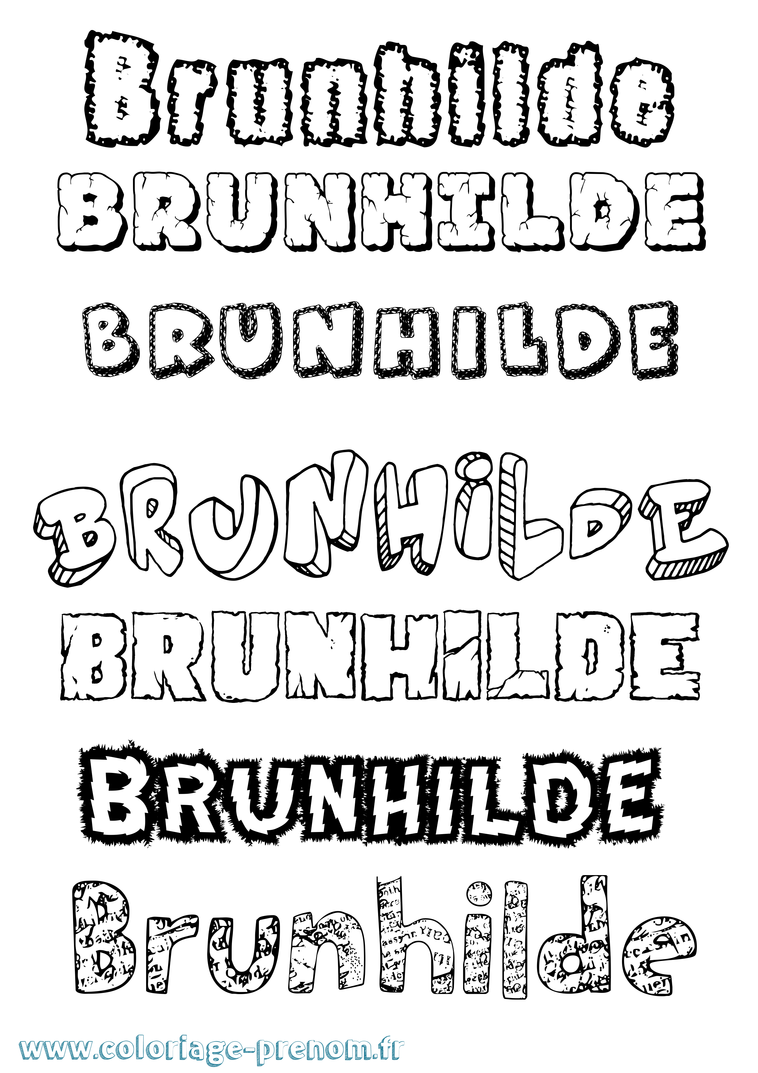 Coloriage prénom Brunhilde Destructuré
