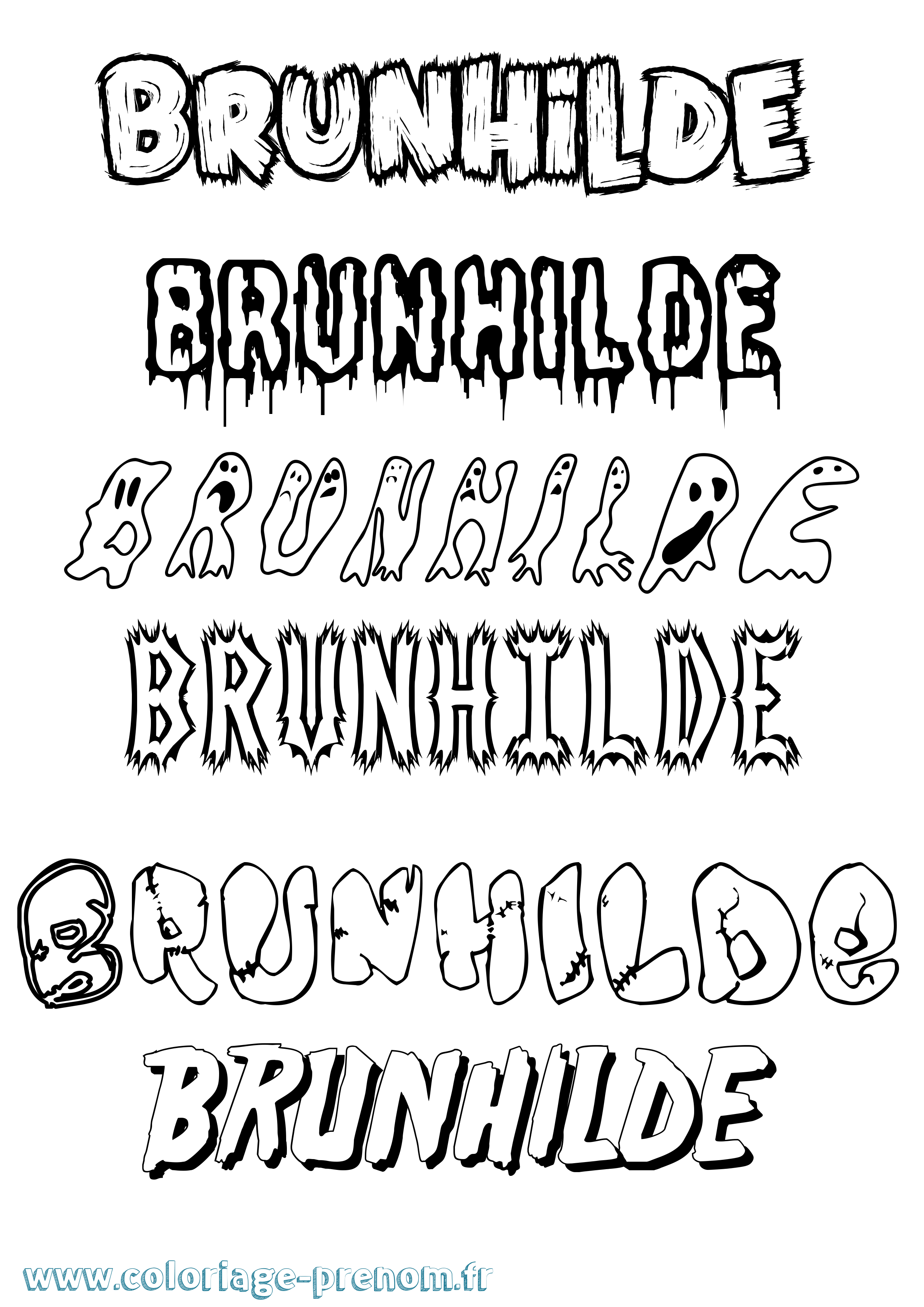 Coloriage prénom Brunhilde Frisson