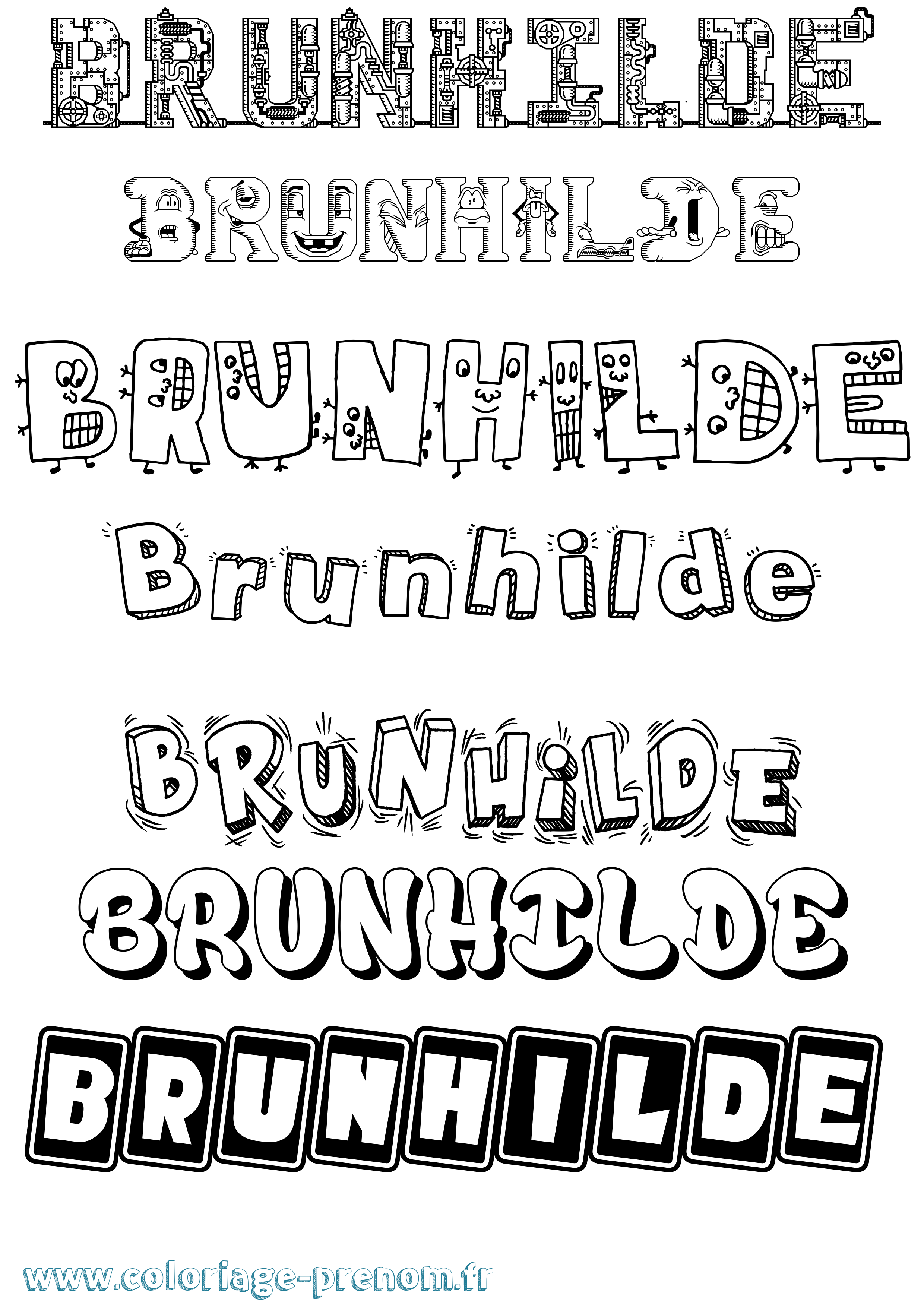 Coloriage prénom Brunhilde Fun