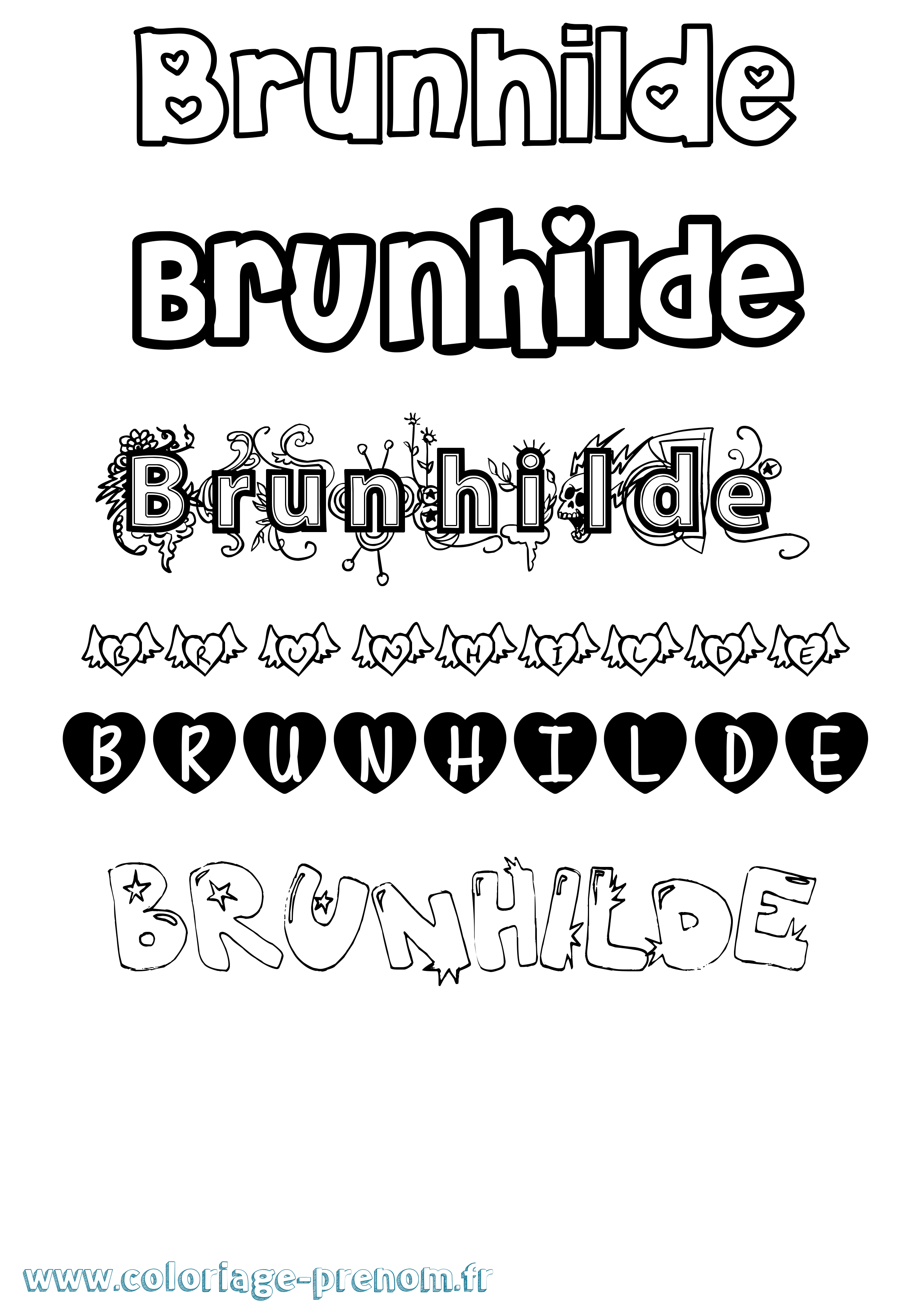 Coloriage prénom Brunhilde Girly