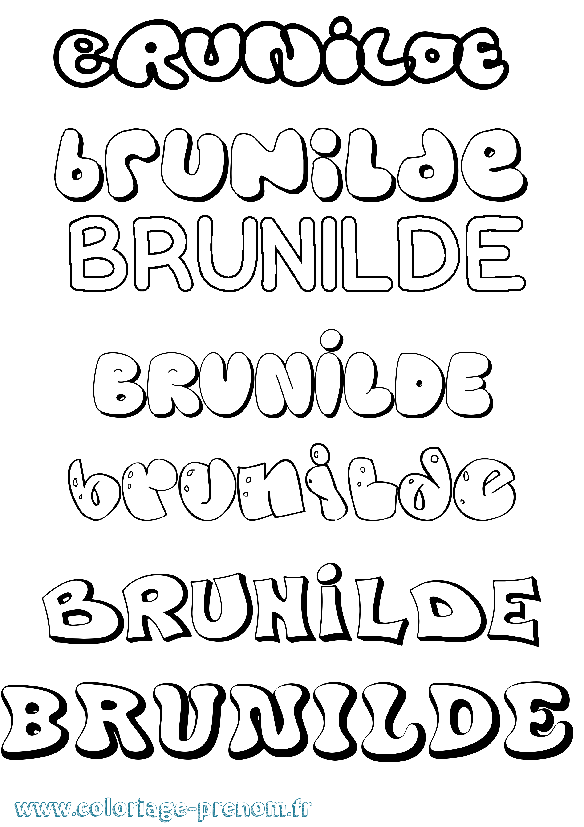 Coloriage prénom Brunilde Bubble