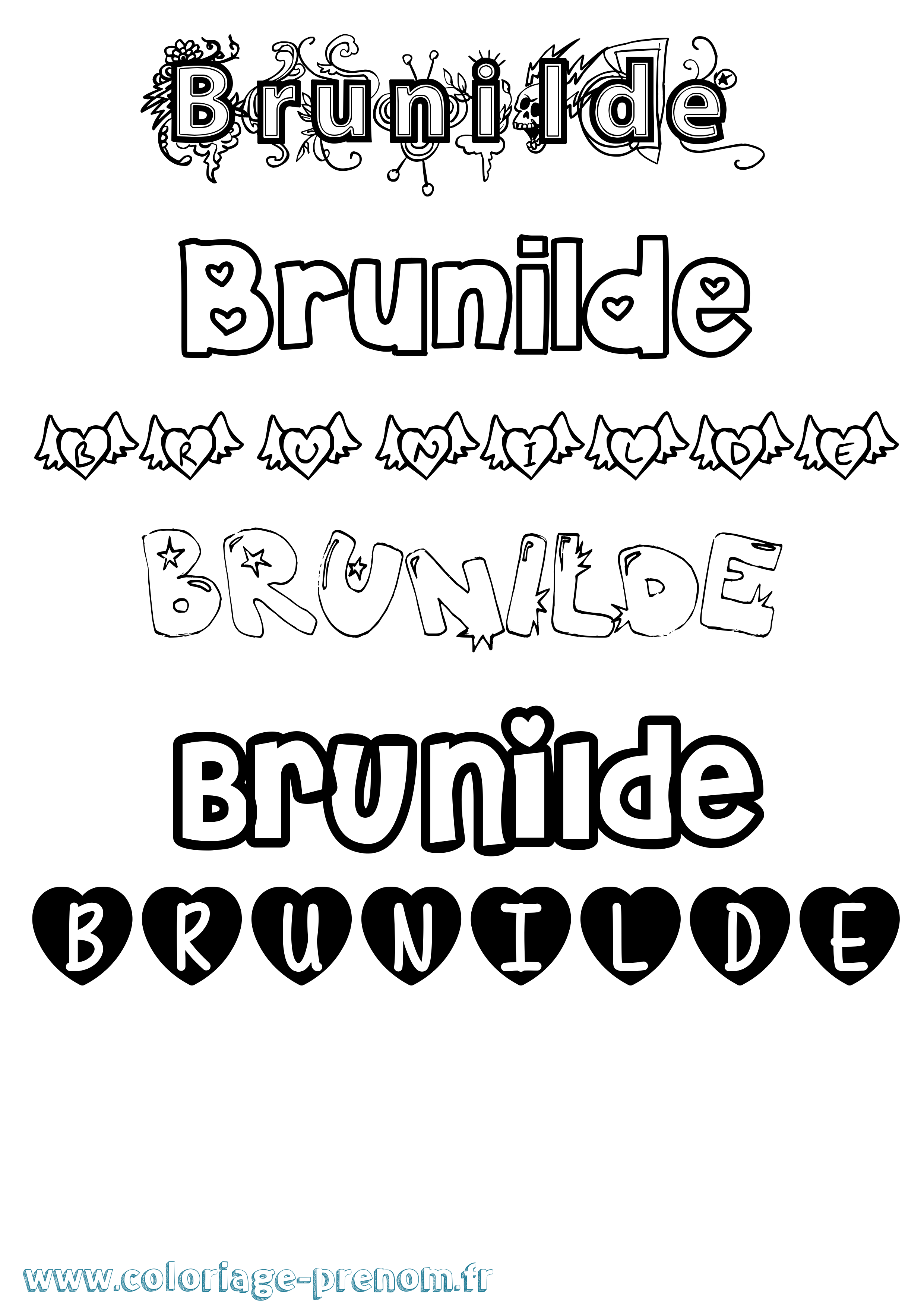 Coloriage prénom Brunilde Girly