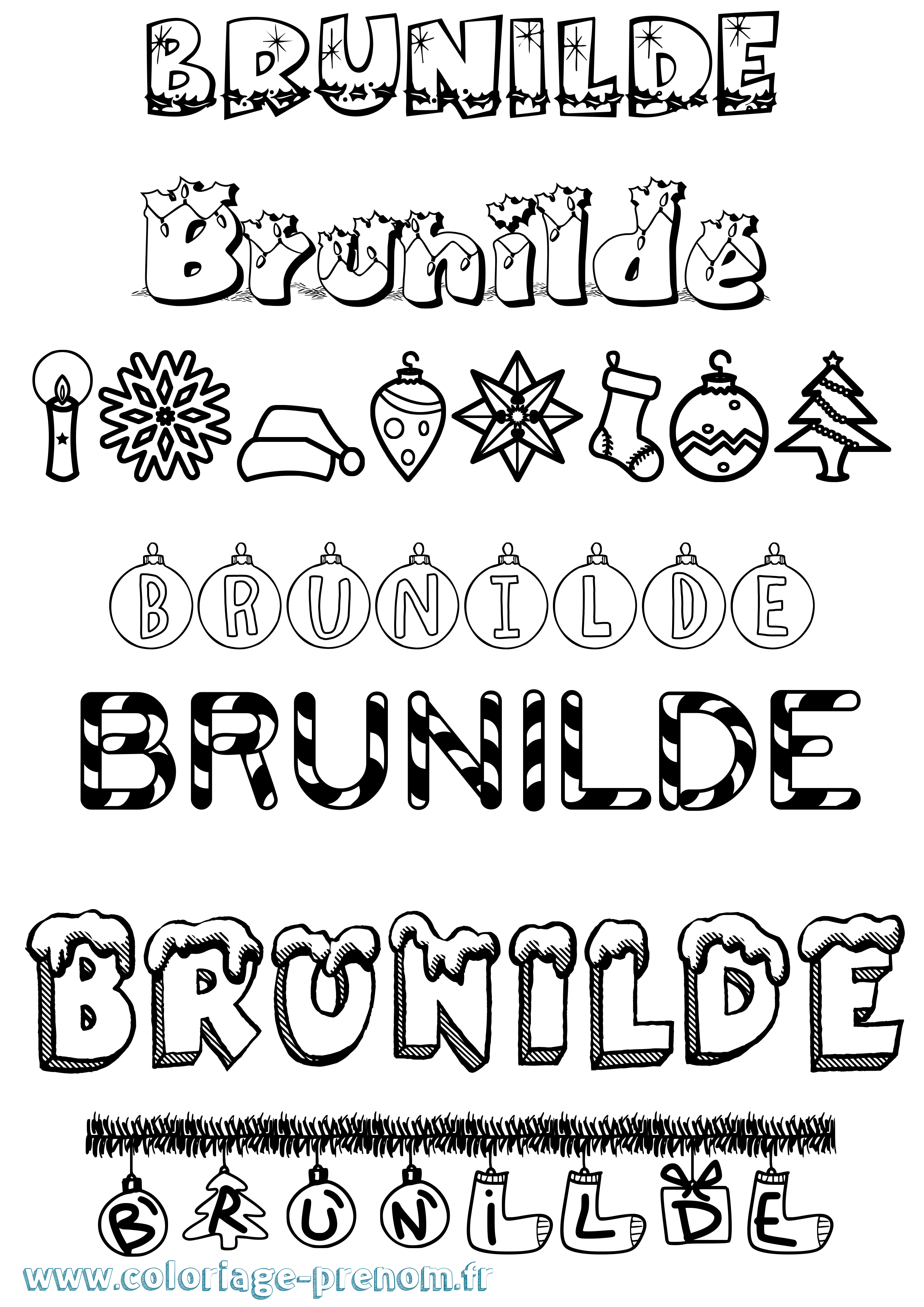 Coloriage prénom Brunilde Noël