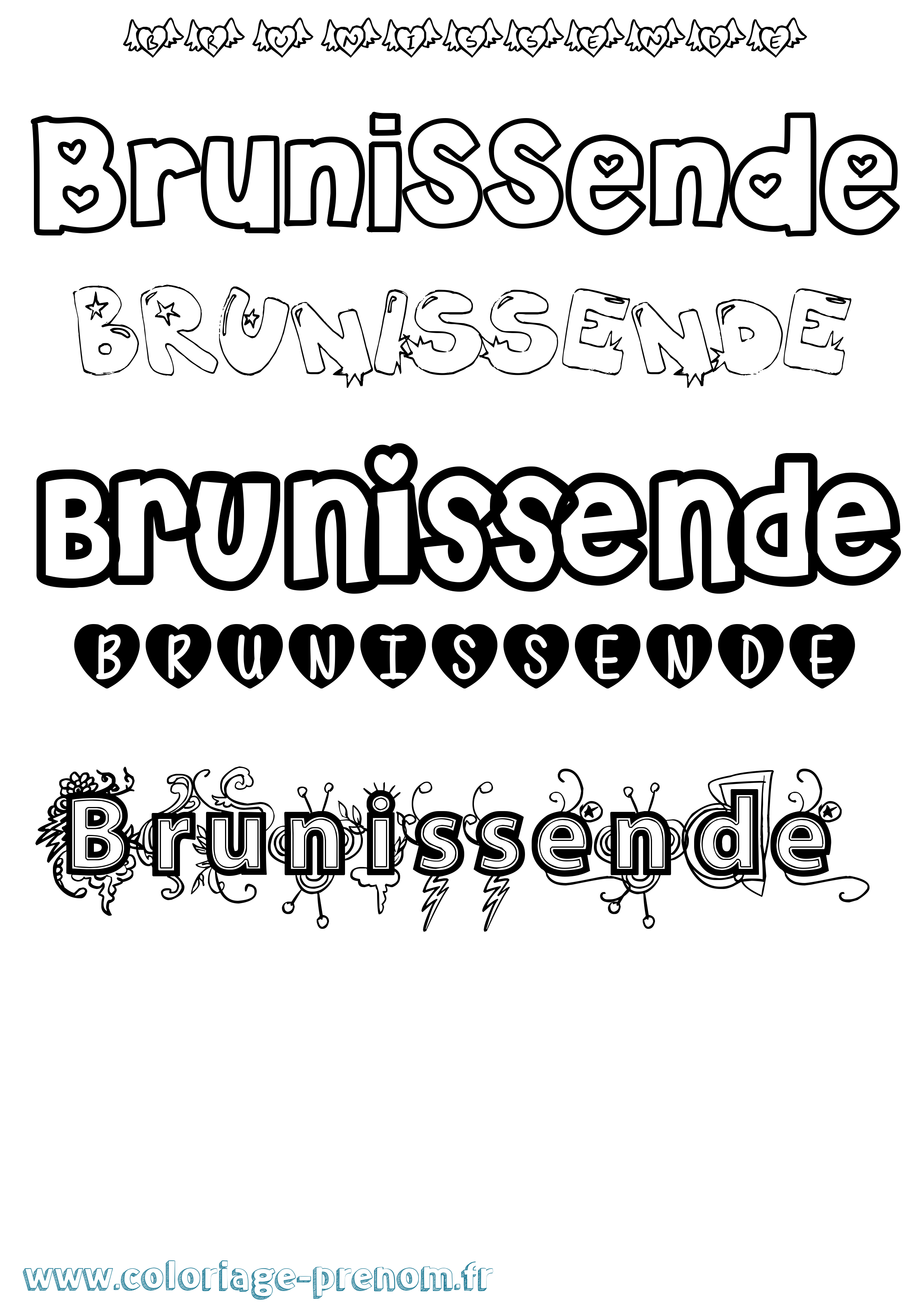 Coloriage Brunissende Girly Coloriage prénom Brunissende Girly