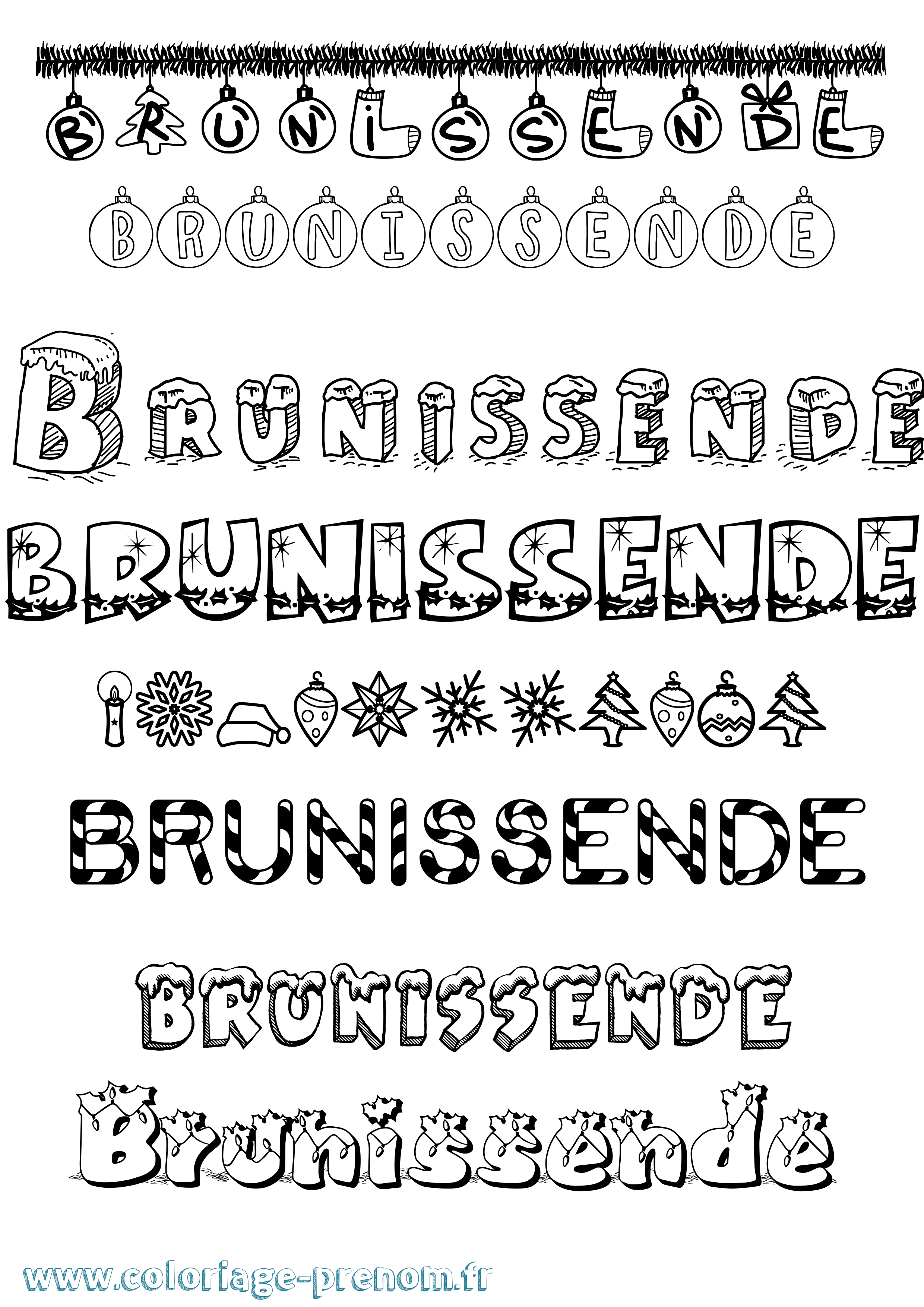 Coloriage Brunissende Noël Coloriage prénom Brunissende Noël
