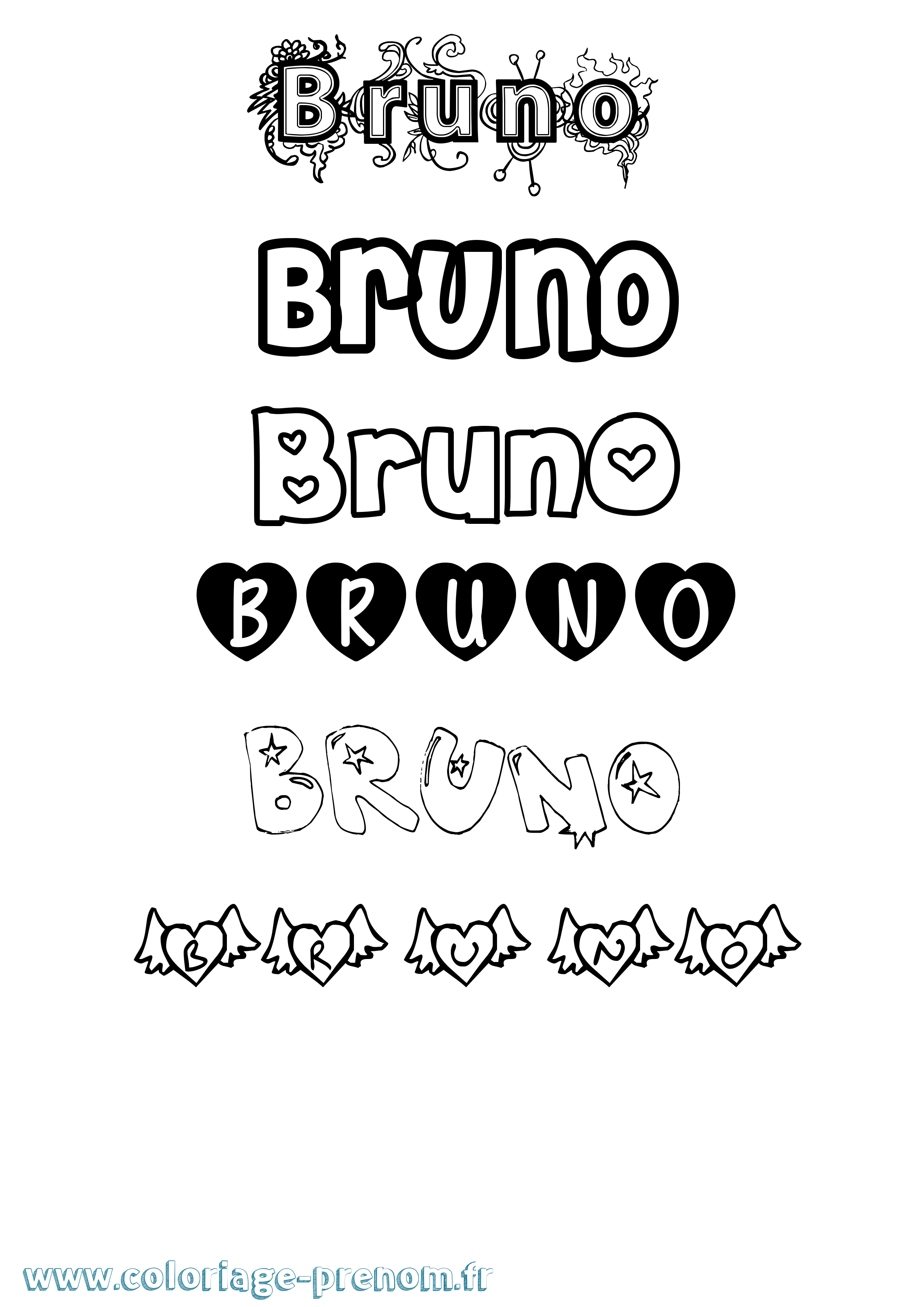 Coloriage prénom Bruno Girly