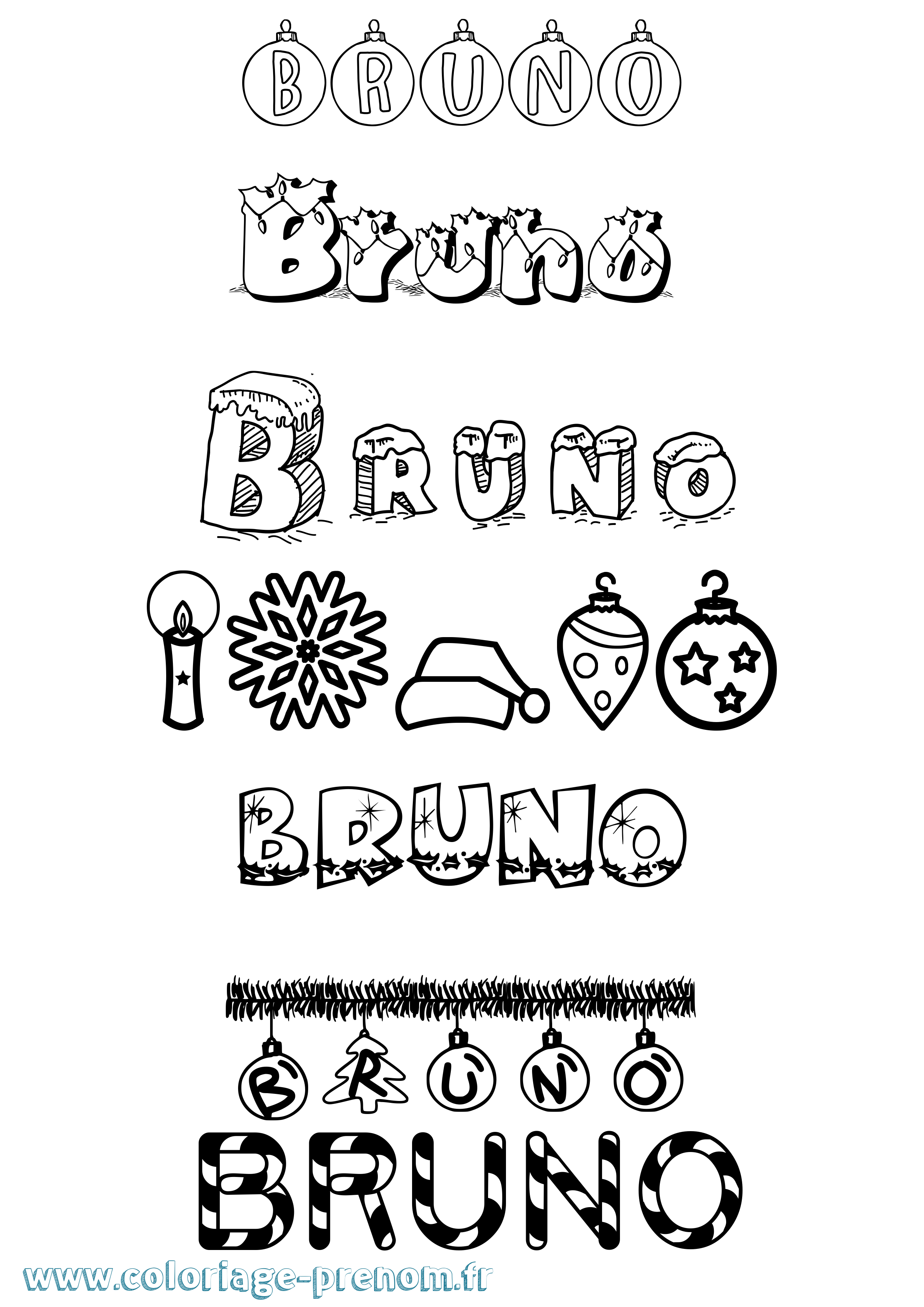 Coloriage prénom Bruno Noël