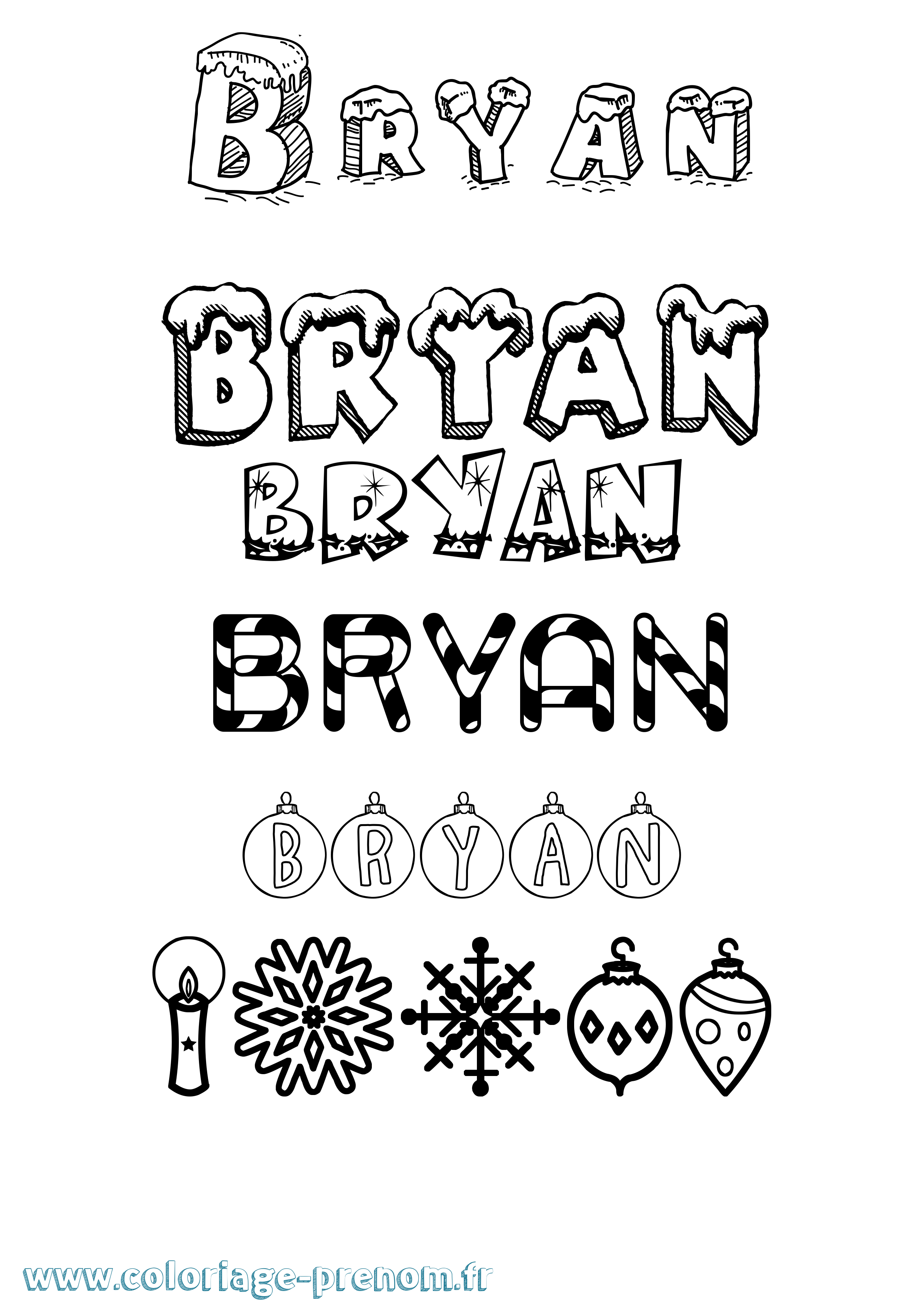 Coloriage prénom Bryan Noël