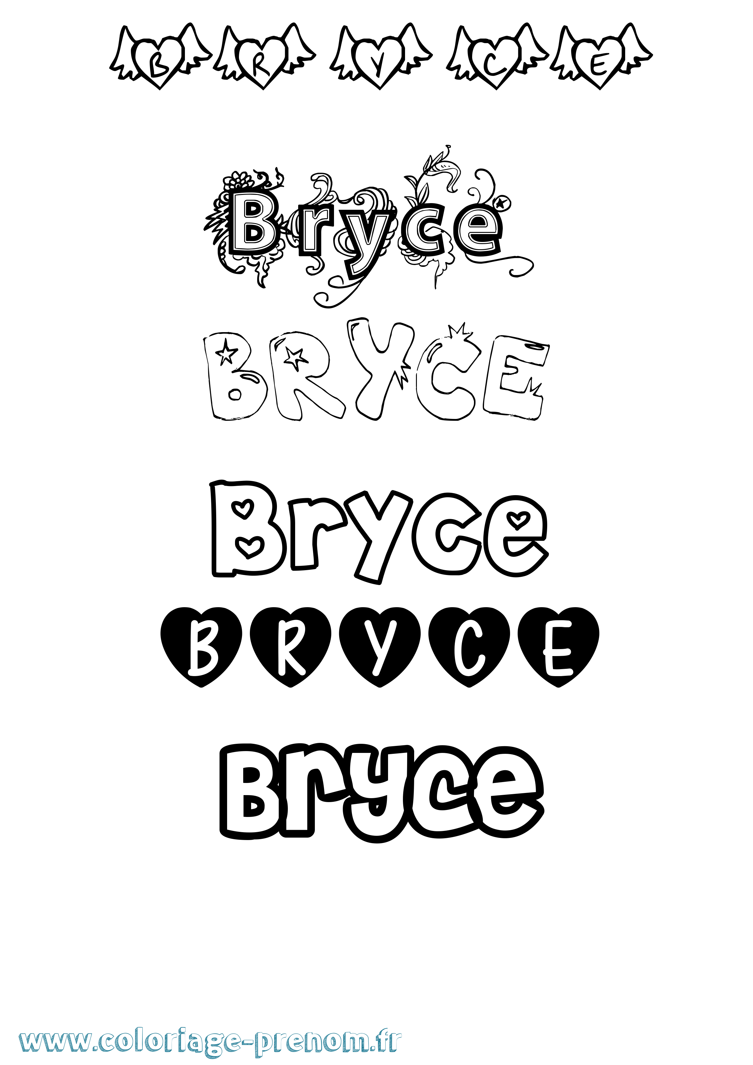 Coloriage prénom Bryce Girly