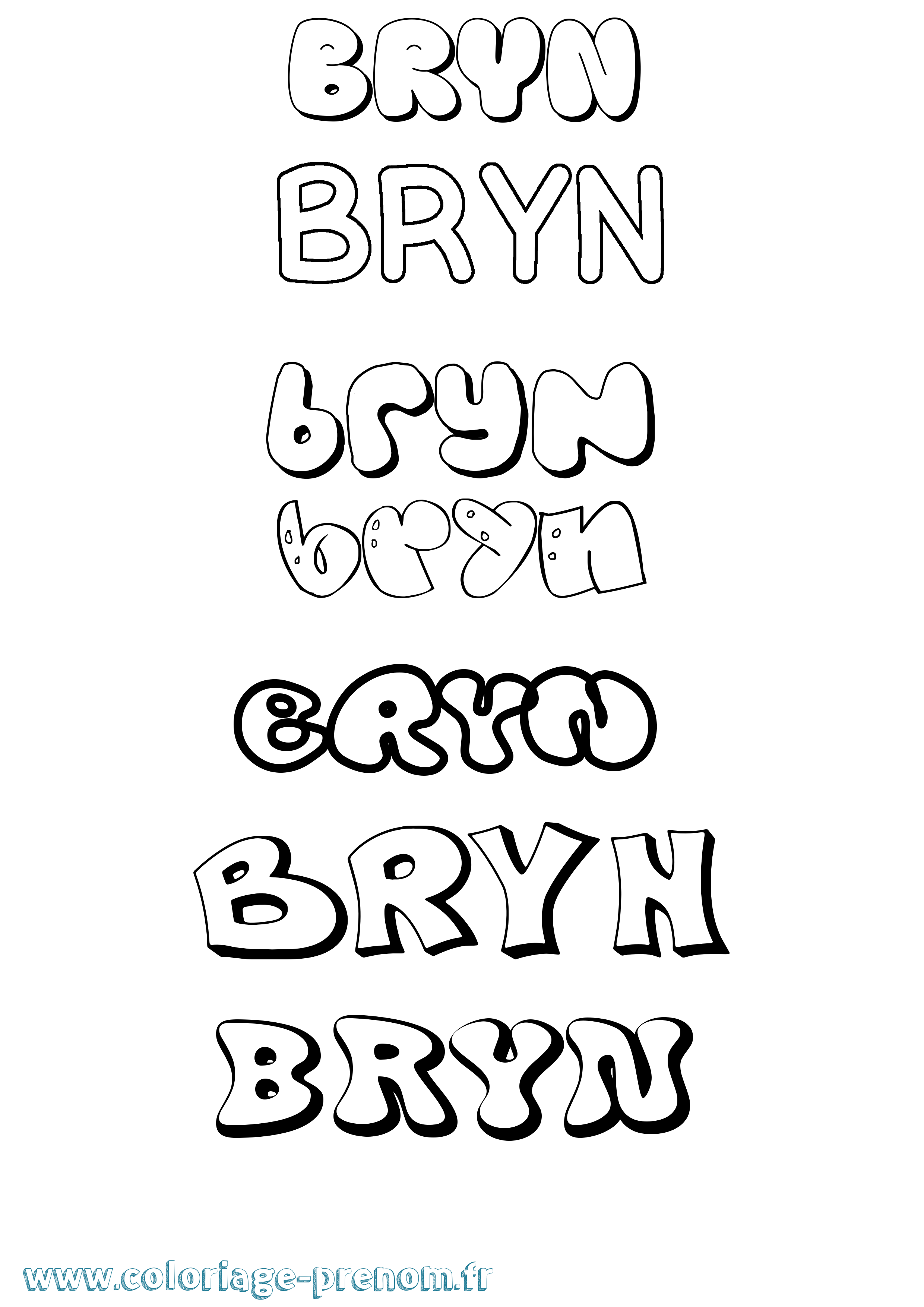 Coloriage prénom Bryn Bubble