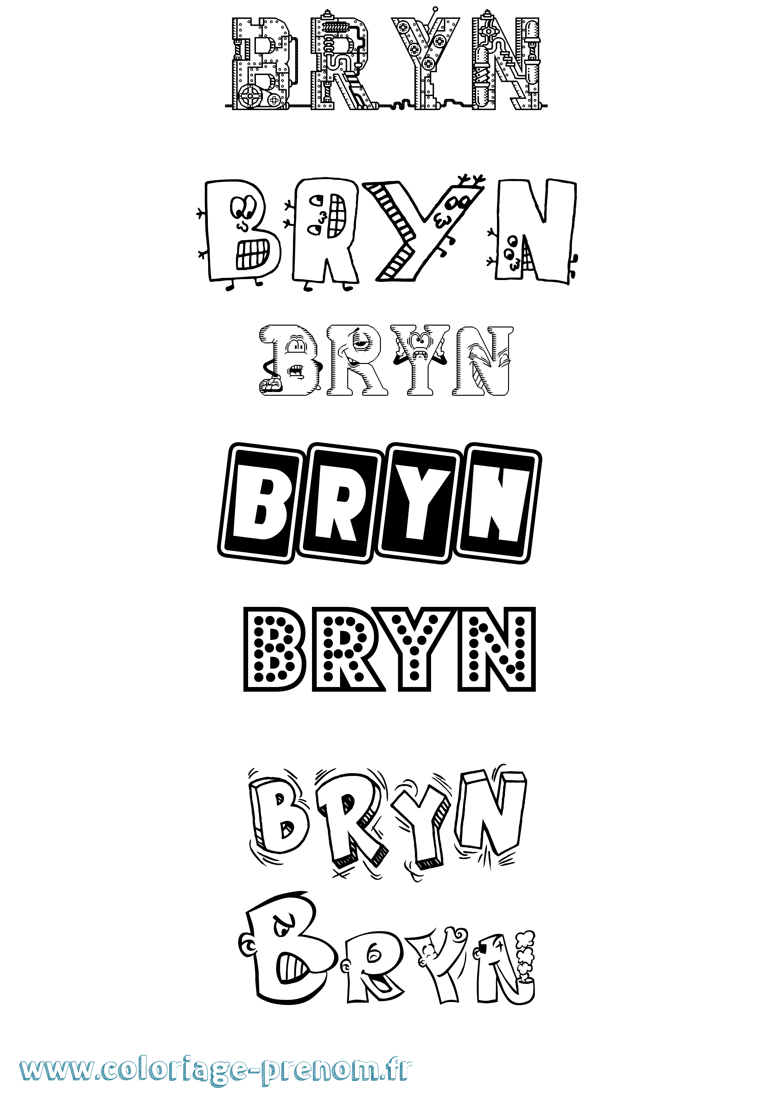 Coloriage prénom Bryn Fun