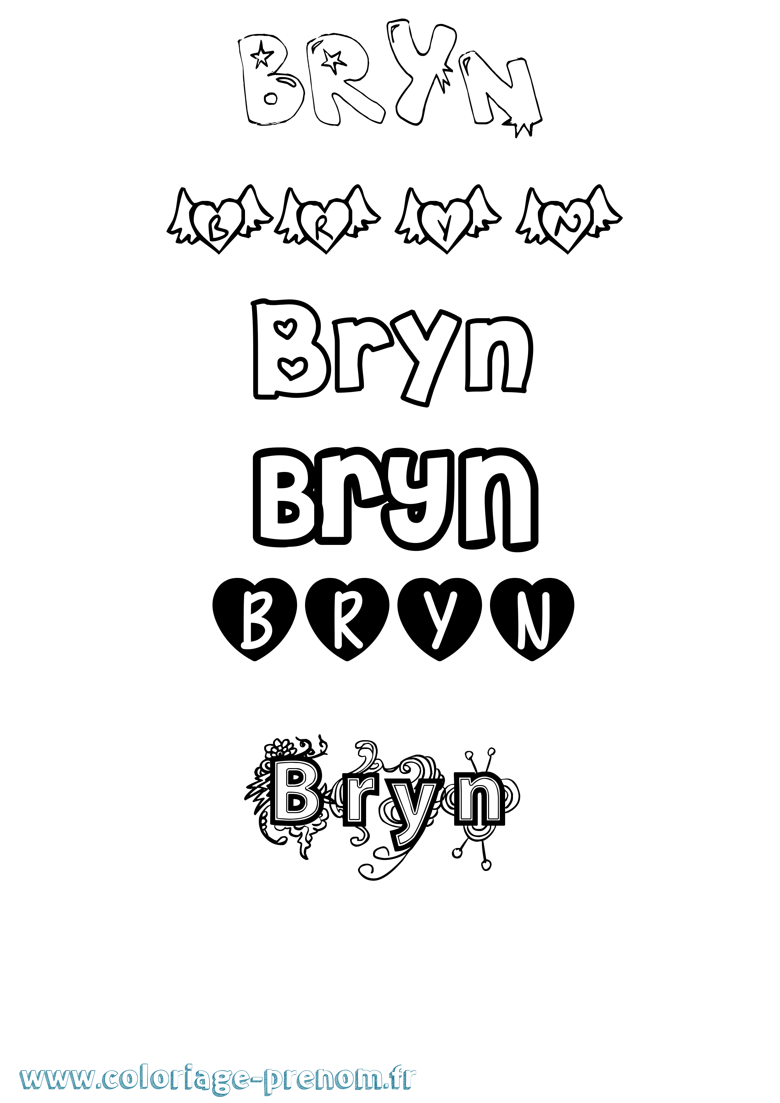 Coloriage prénom Bryn Girly