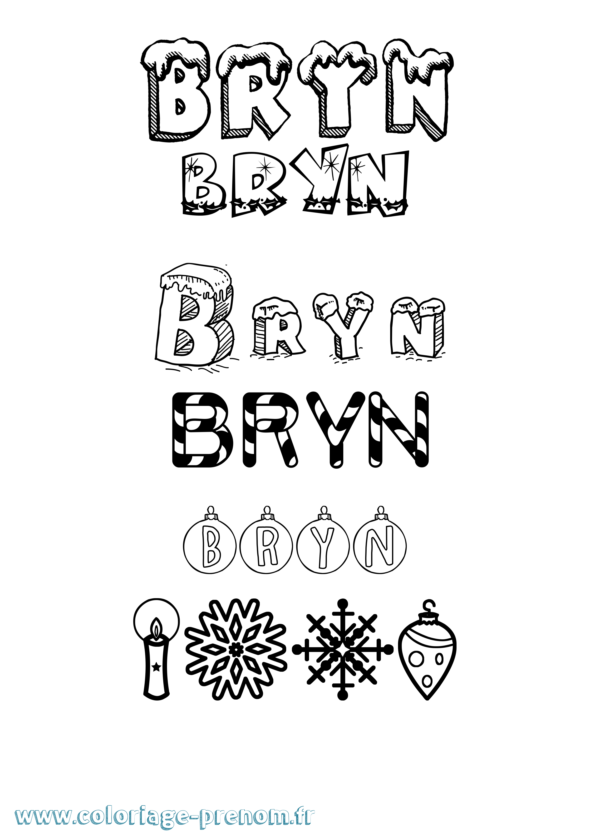 Coloriage prénom Bryn Noël